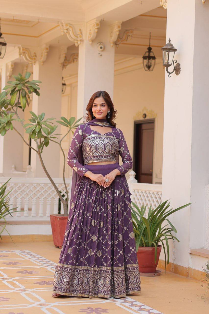 Heavy Faux Georgette Embroidered Lehenga Choli With Dori Latkan