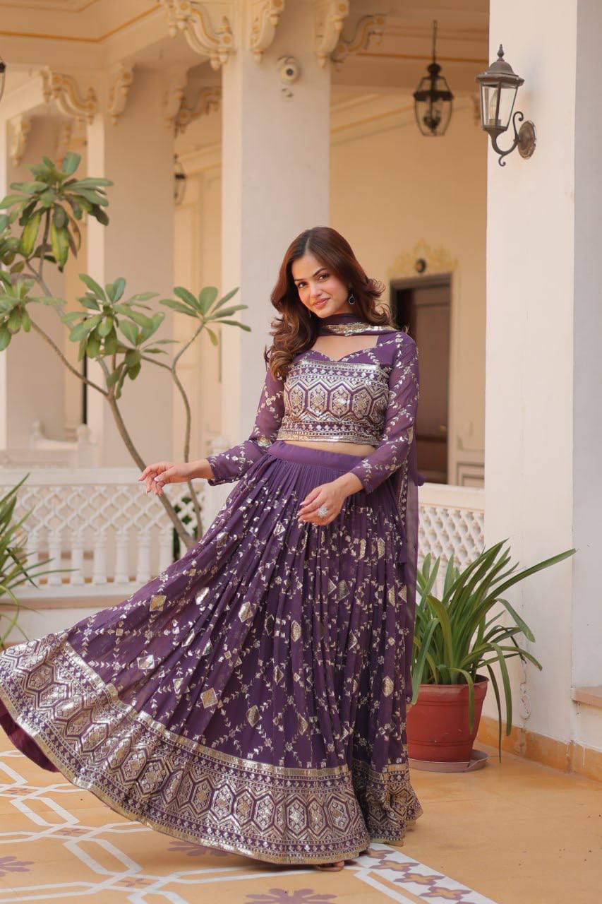 Heavy Faux Georgette Embroidered Lehenga Choli With Dori Latkan