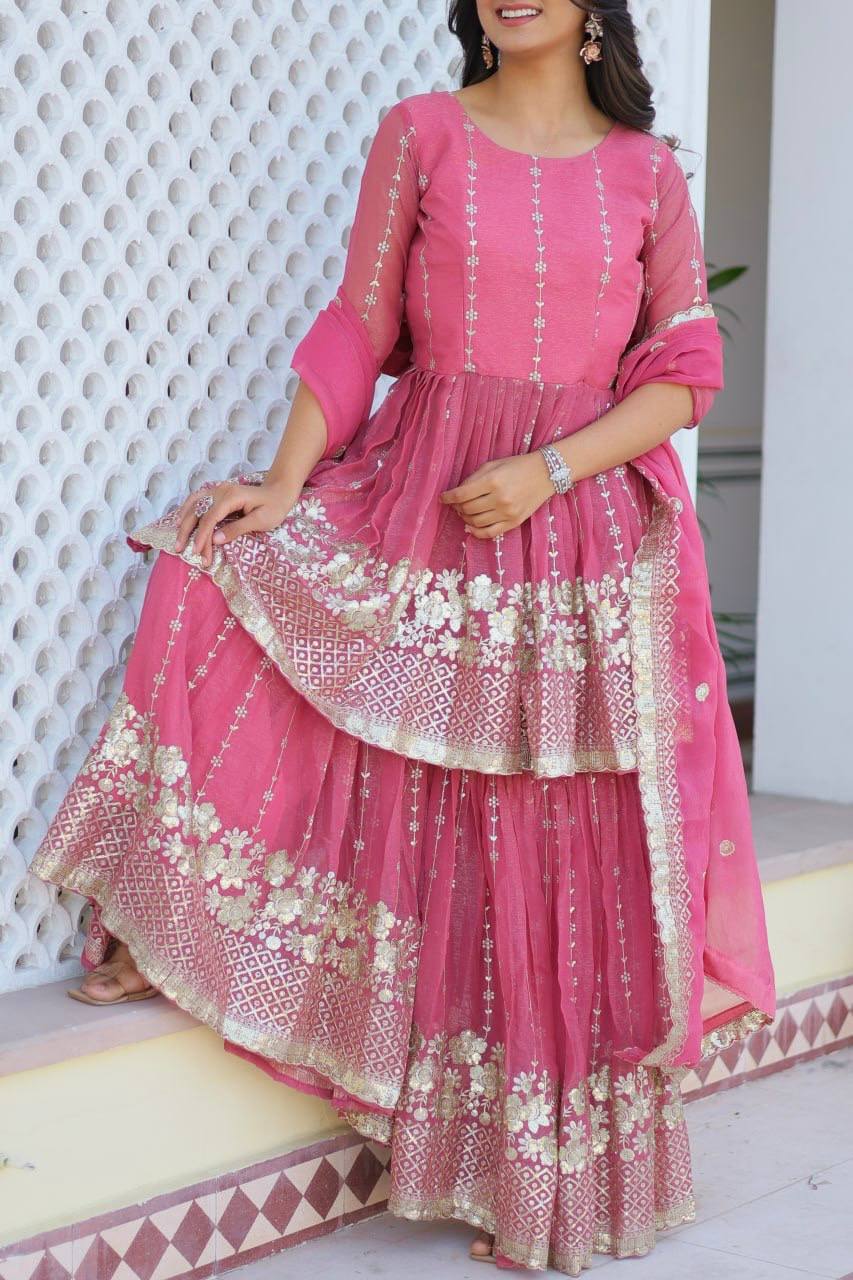 Elegant Pure Simmar Sharara Set with Heavy 3mm Sequence Embroidery Work - ETHNICDEAL