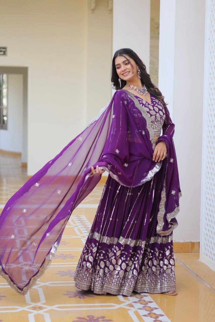 Elegant Heavy Faux Georgette Lehenga Choli Set With Embroidery Sequence Work