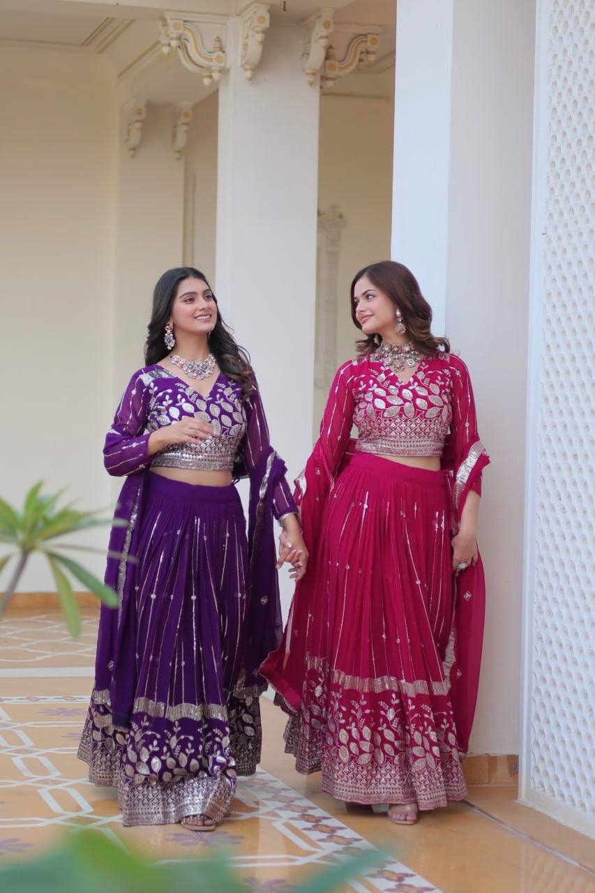 Elegant Heavy Faux Georgette Lehenga Choli Set With Embroidery Sequence Work