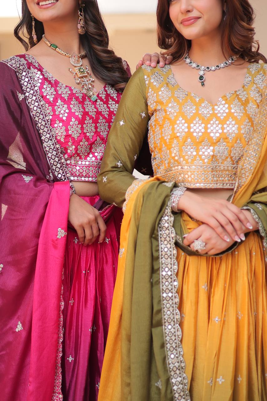 Pure Padding Chinon Sequins Embroidered Lehenga Choli With Dupatta - ETHNICDEAL