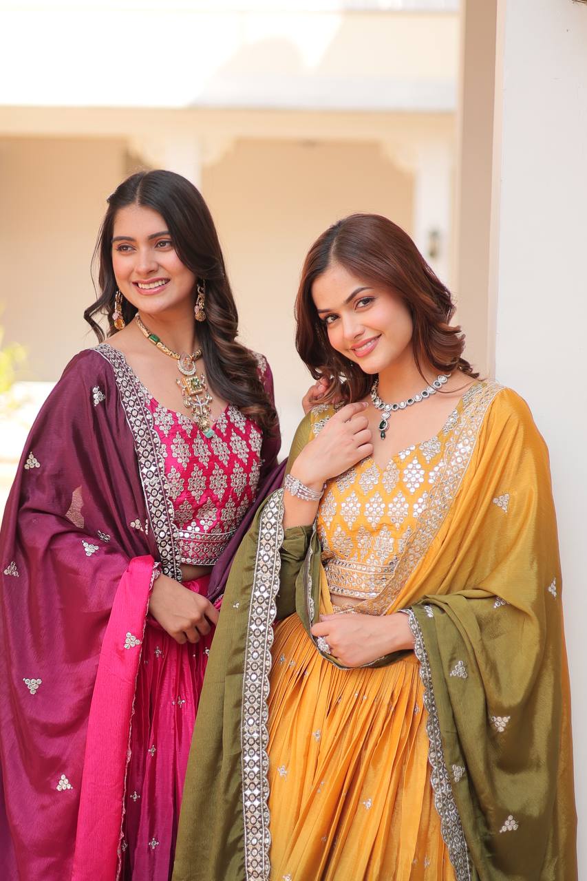 Pure Padding Chinon Sequins Embroidered Lehenga Choli With Dupatta - ETHNICDEAL