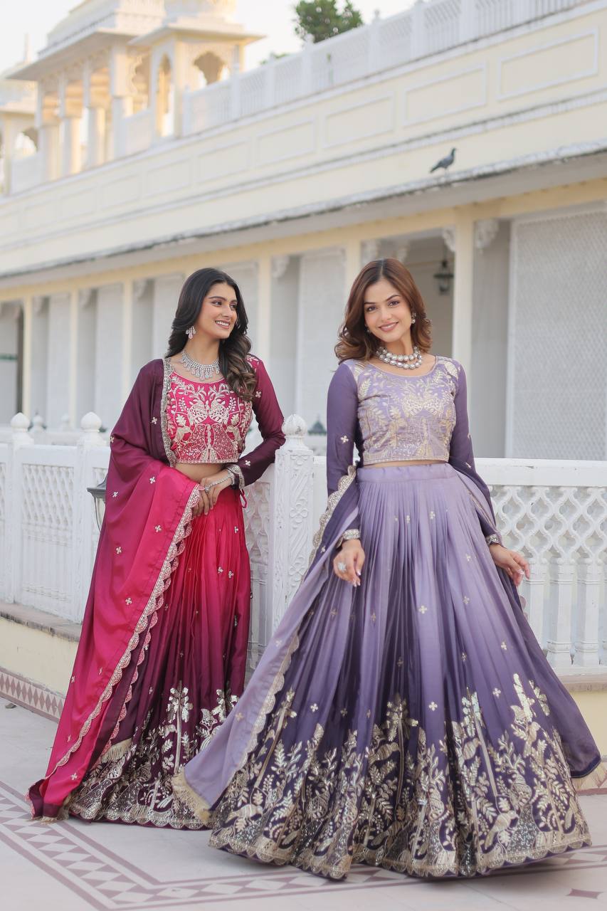 Alluring Pure Padding Chinon Heavy Sequins Embroidered Lehenga Choli Set - ETHNICDEAL