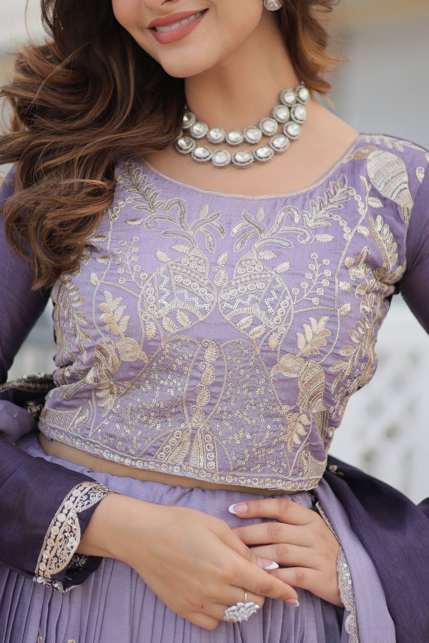 Alluring Pure Padding Chinon Heavy Sequins Embroidered Lehenga Choli Set - ETHNICDEAL