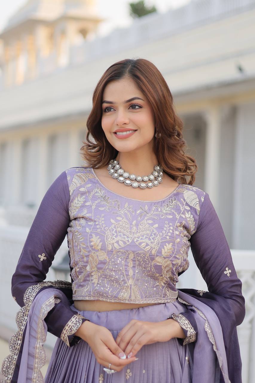 Alluring Pure Padding Chinon Heavy Sequins Embroidered Lehenga Choli Set - ETHNICDEAL