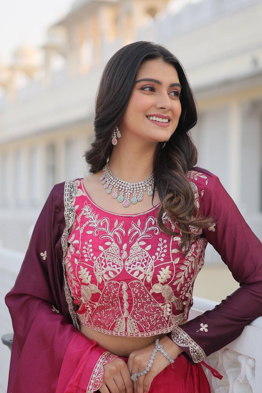 Alluring Pure Padding Chinon Heavy Sequins Embroidered Lehenga Choli Set - ETHNICDEAL