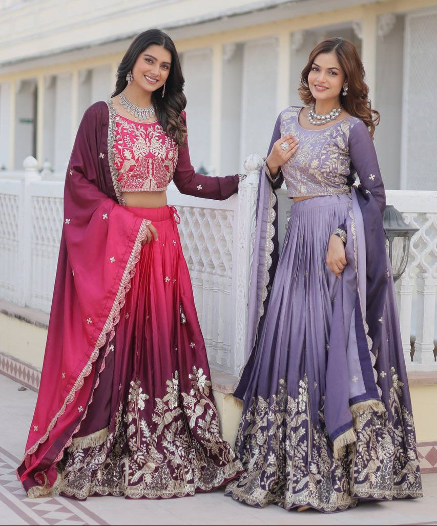 Alluring Pure Padding Chinon Heavy Sequins Embroidered Lehenga Choli Set - ETHNICDEAL