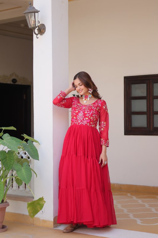 Luxurious Faux Georgette Gown with 3mm Sequence Thread Work - ETHNICDEAL