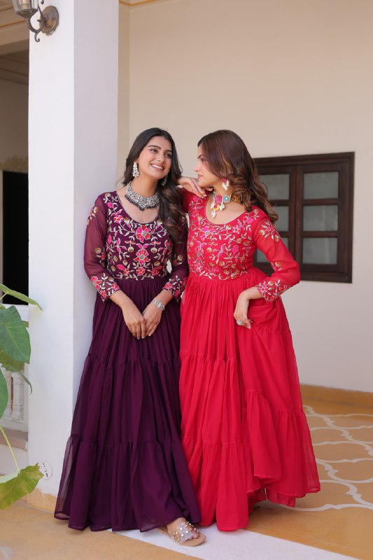 Luxurious Faux Georgette Gown with 3mm Sequence Thread Work - ETHNICDEAL