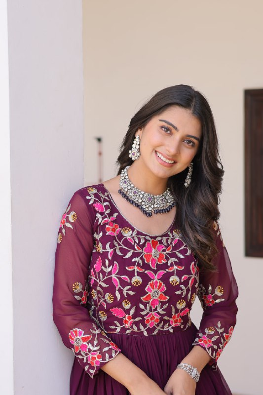 Luxurious Faux Georgette Gown with 3mm Sequence Thread Work - ETHNICDEAL