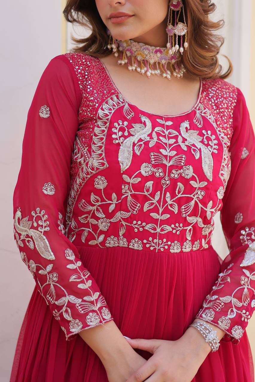 Breathtaking Faux Georgette Sequins Embroidered Gown - ETHNICDEAL