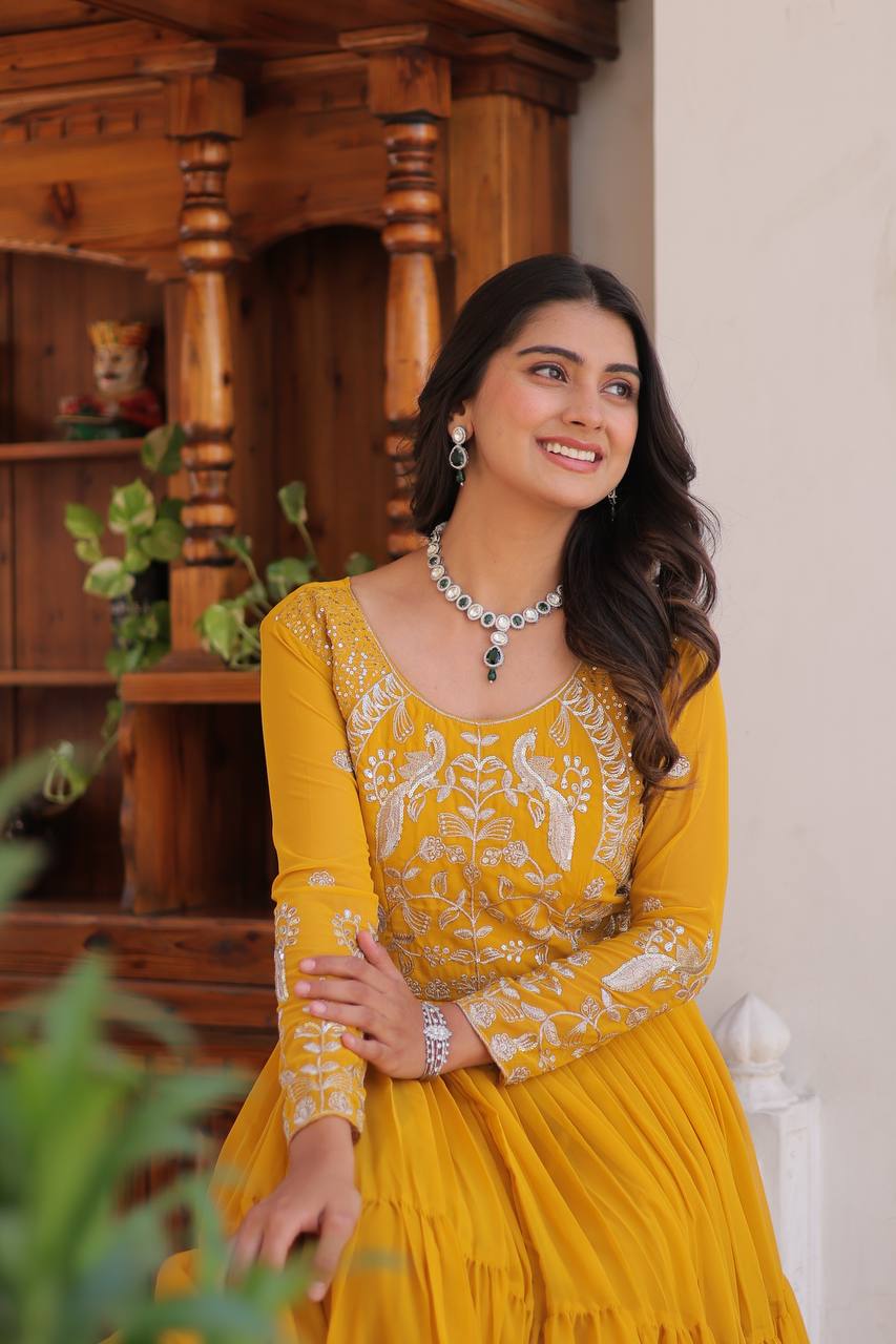 Breathtaking Faux Georgette Sequins Embroidered Gown - ETHNICDEAL
