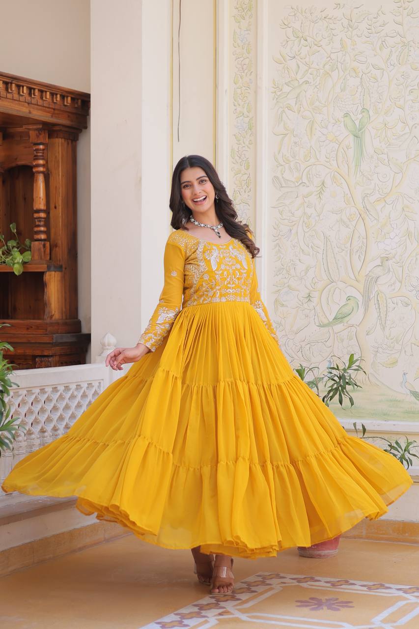 Breathtaking Faux Georgette Sequins Embroidered Gown - ETHNICDEAL