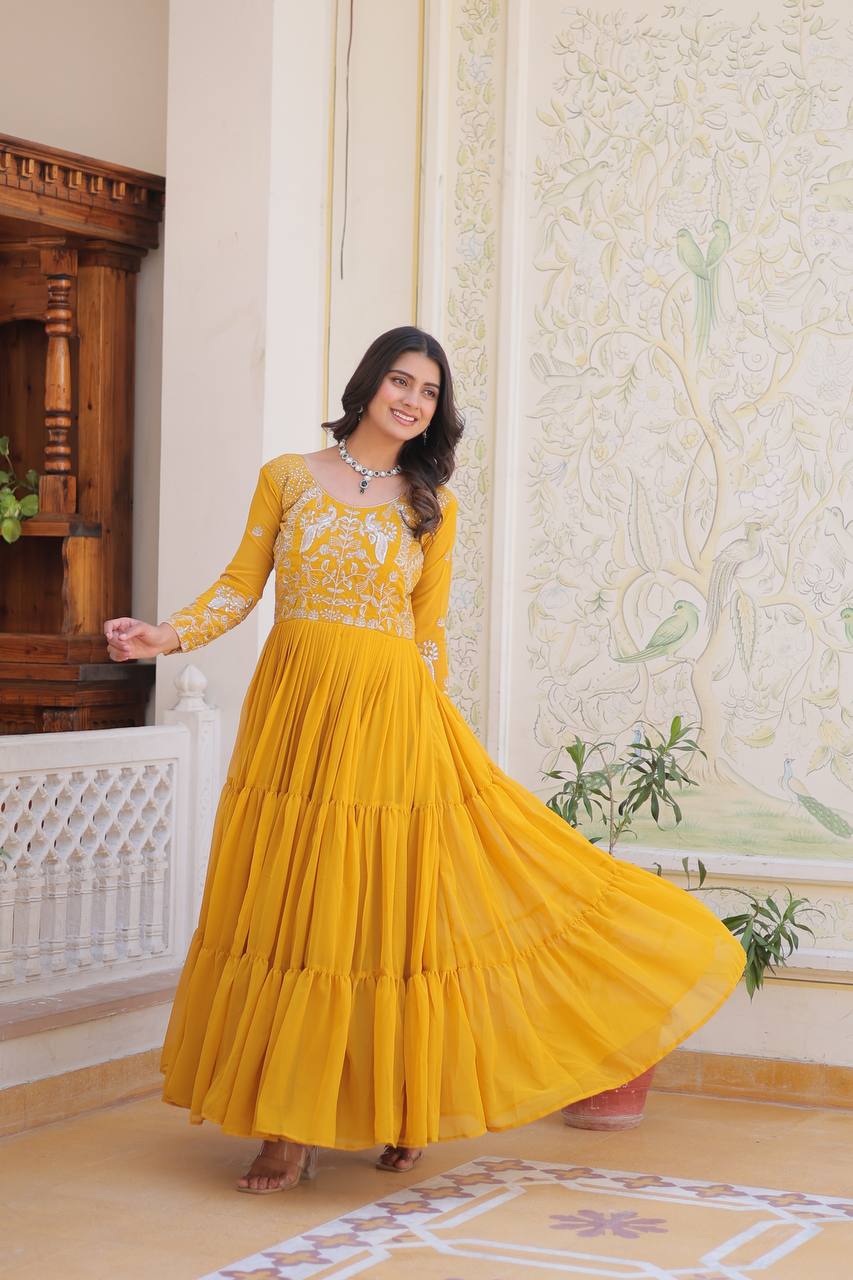 Breathtaking Faux Georgette Sequins Embroidered Gown - ETHNICDEAL