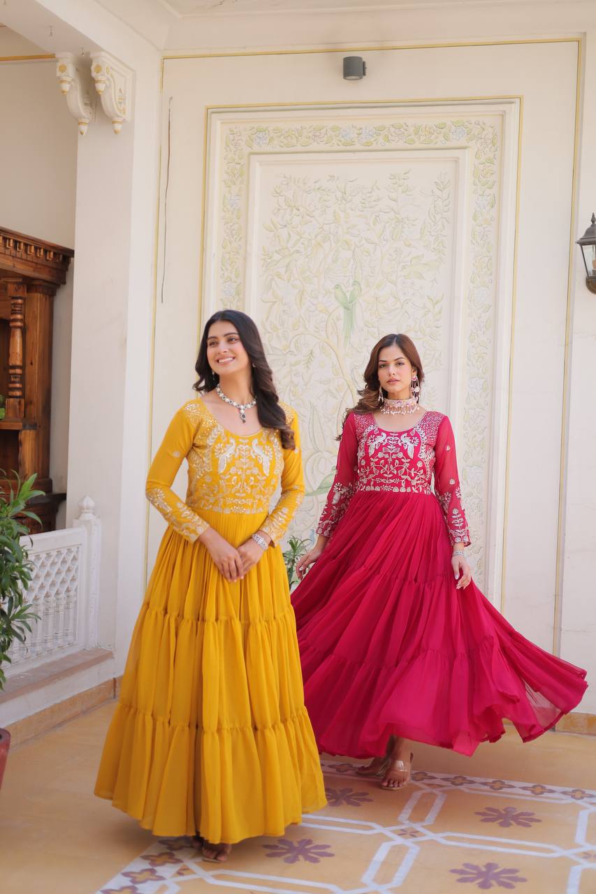 Breathtaking Faux Georgette Sequins Embroidered Gown - ETHNICDEAL