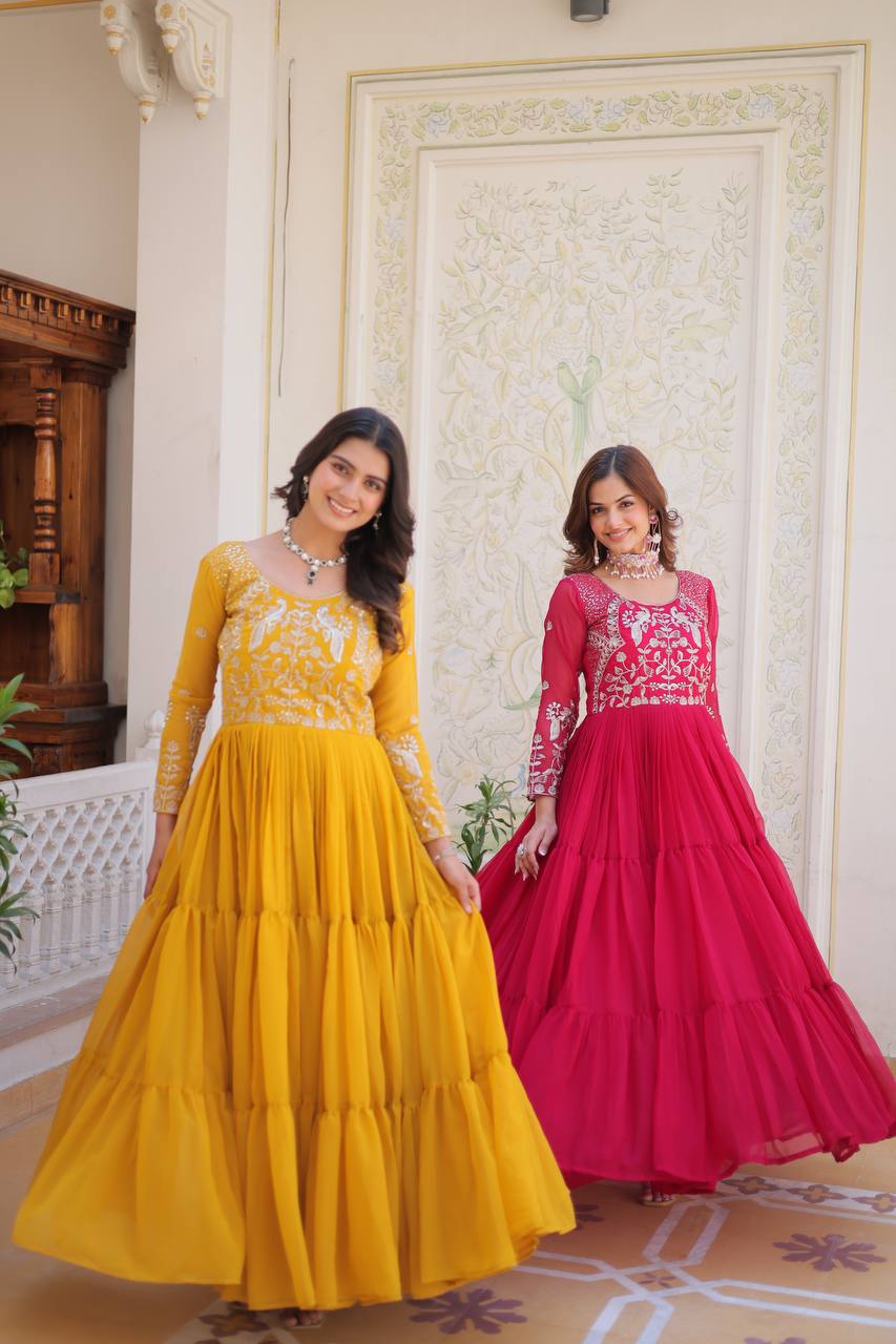 Breathtaking Faux Georgette Sequins Embroidered Gown - ETHNICDEAL