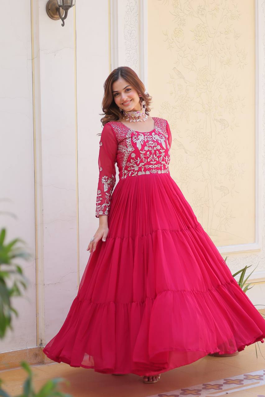 Breathtaking Faux Georgette Sequins Embroidered Gown - ETHNICDEAL