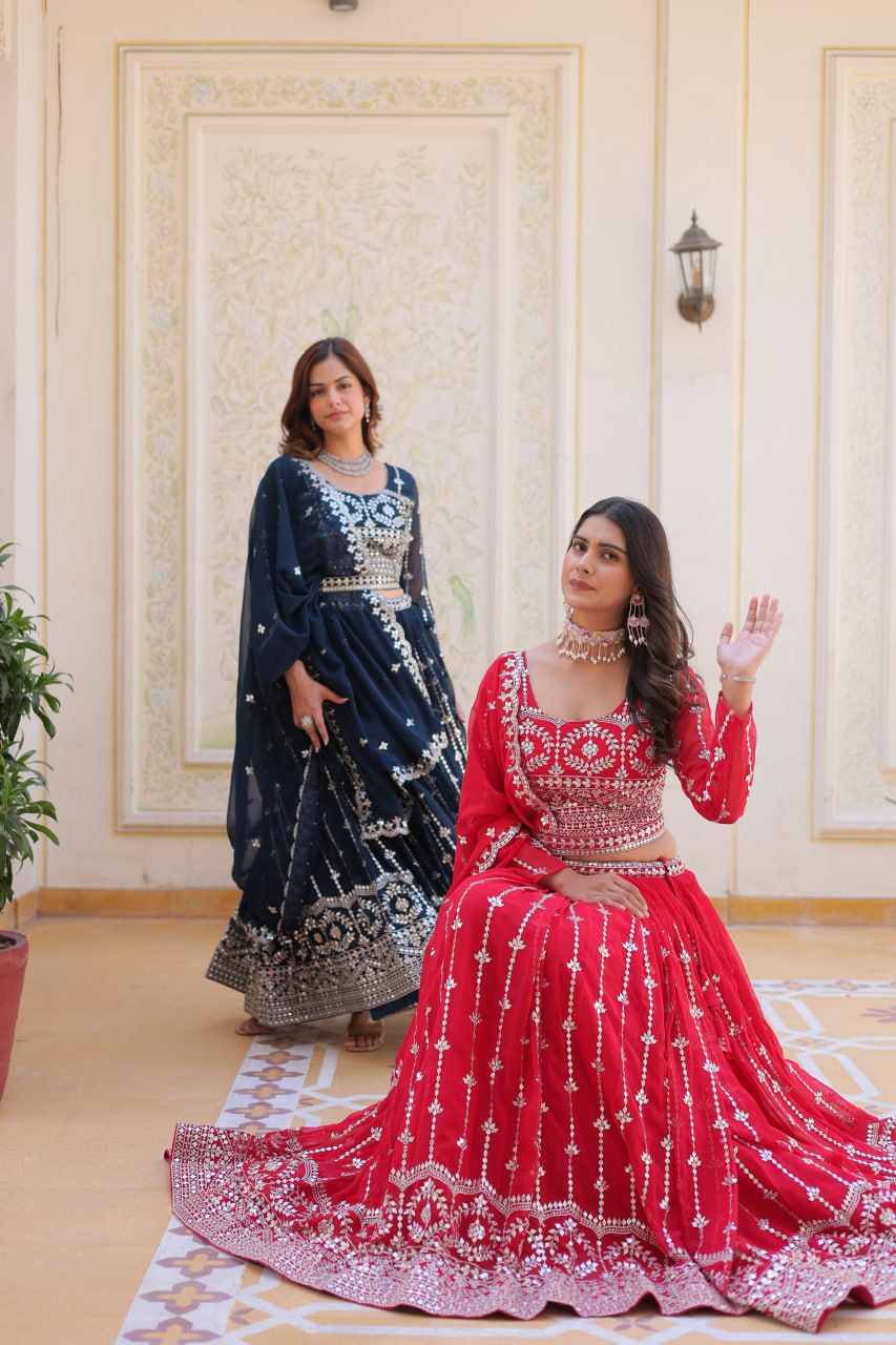 Graceful Faux Georgette Heavy Sequins Embroidered Lehenga Choli - ETHNICDEAL