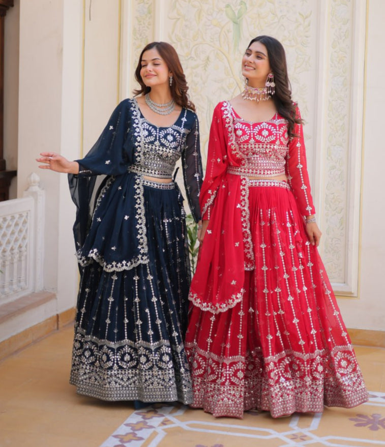 Graceful Faux Georgette Heavy Sequins Embroidered Lehenga Choli - ETHNICDEAL