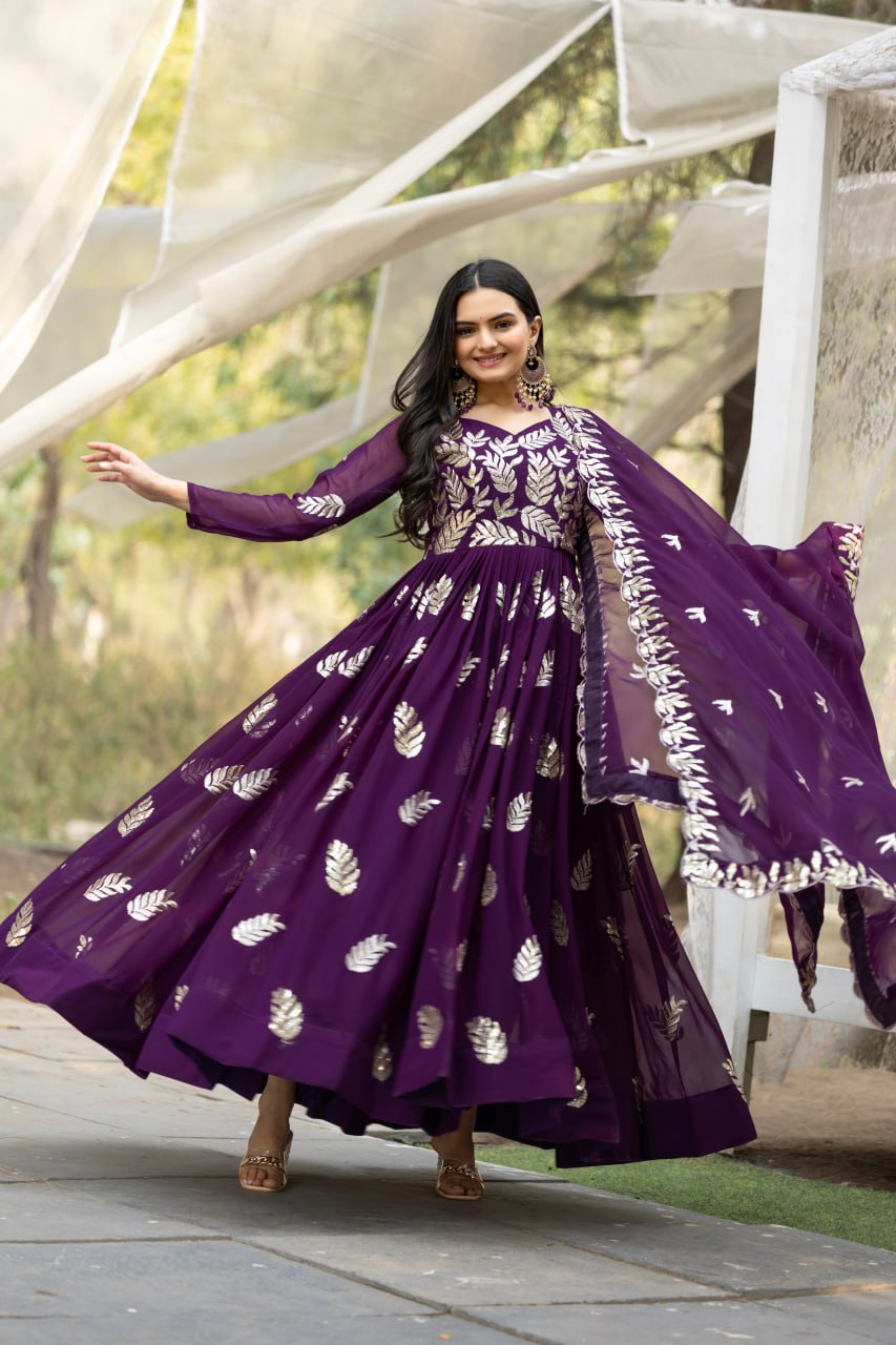 Elegant Faux Georgette Gown with Heavy Sequence Thread Work - ETHNICDEAL