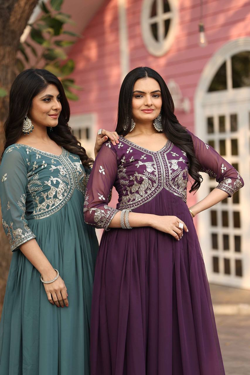 Elegant Faux Georgette Gown with 3mm Sequence Work - ETHNICDEAL