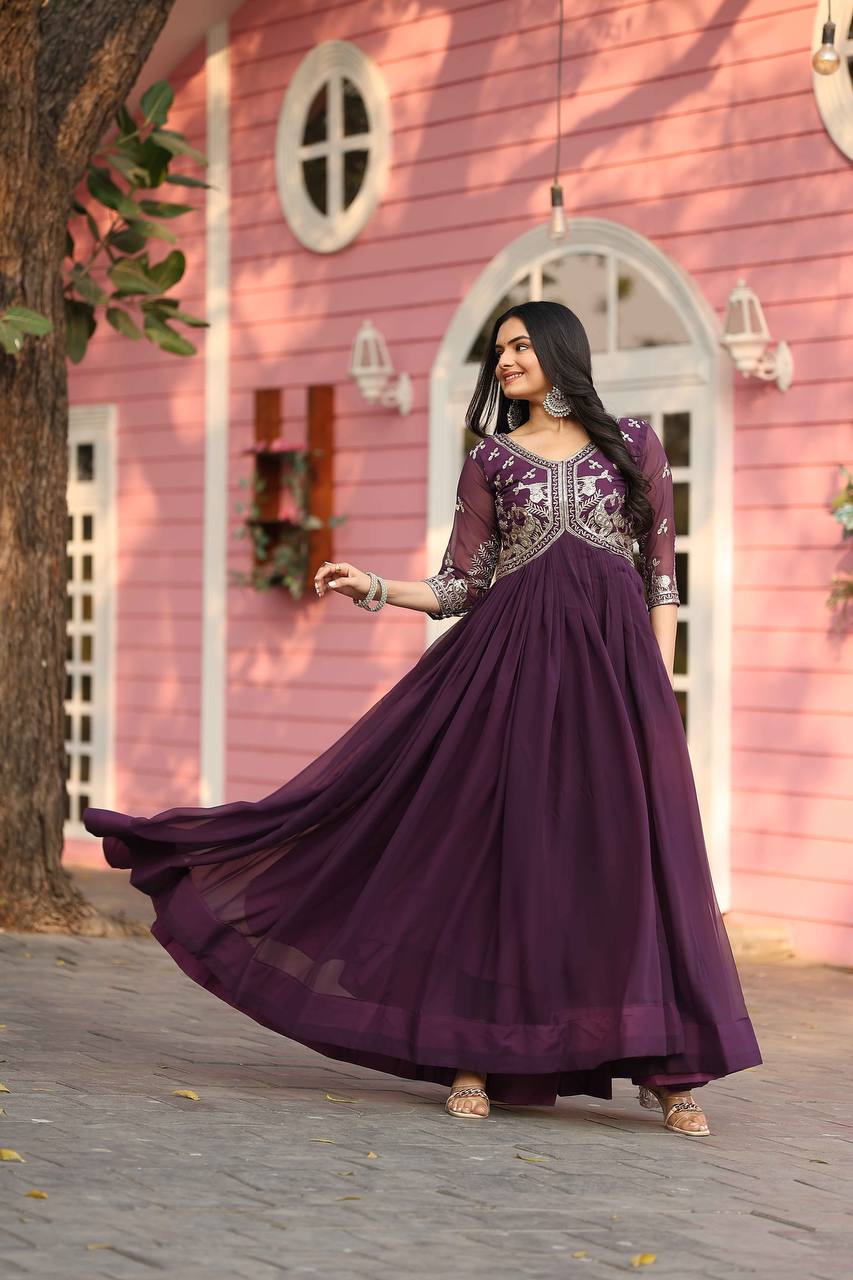 Elegant Faux Georgette Gown with 3mm Sequence Work - ETHNICDEAL