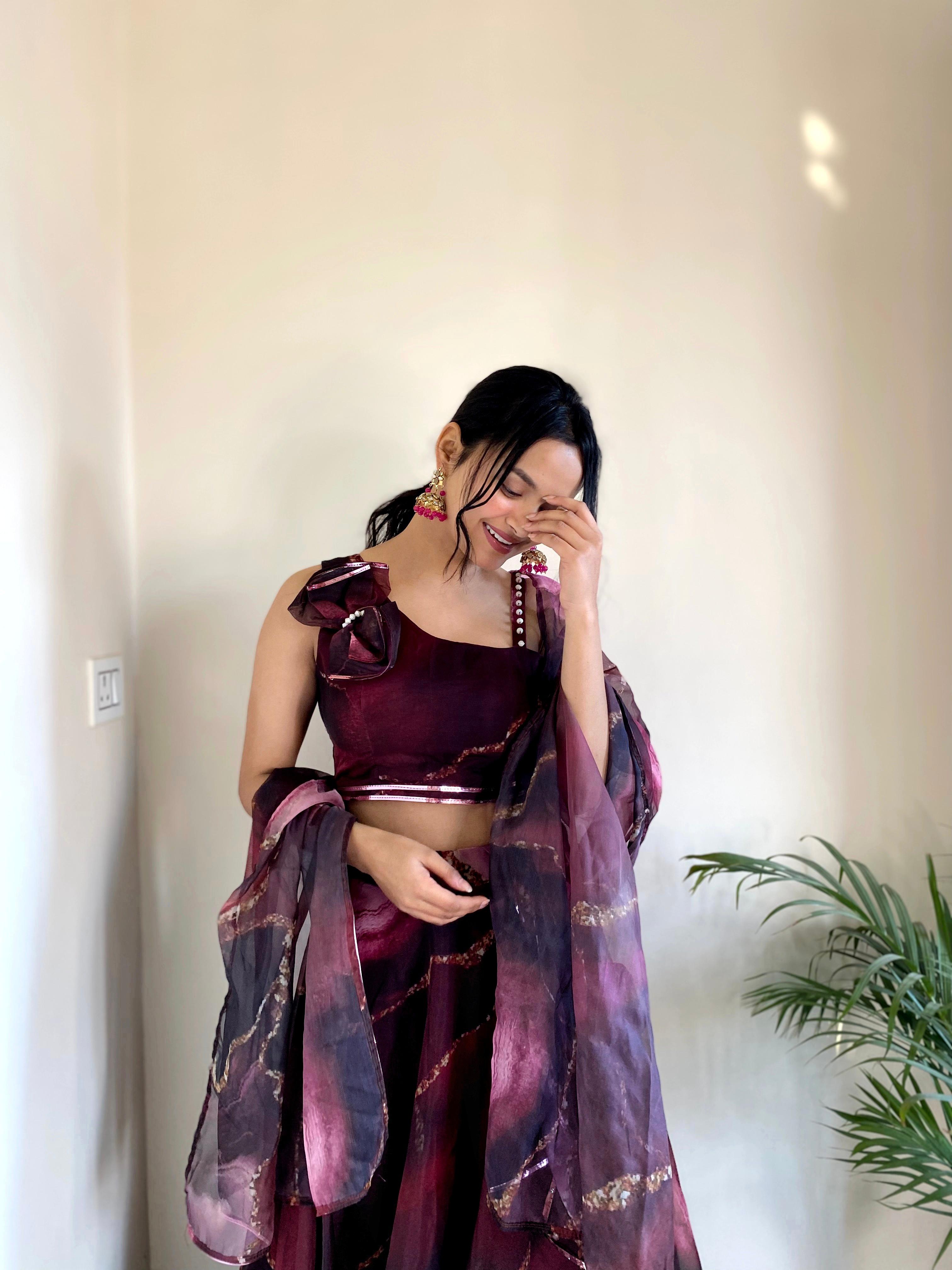 Fabulous Pure Organza Silk Digital Printed Stitched Lehenga Choli - Ethnicwish