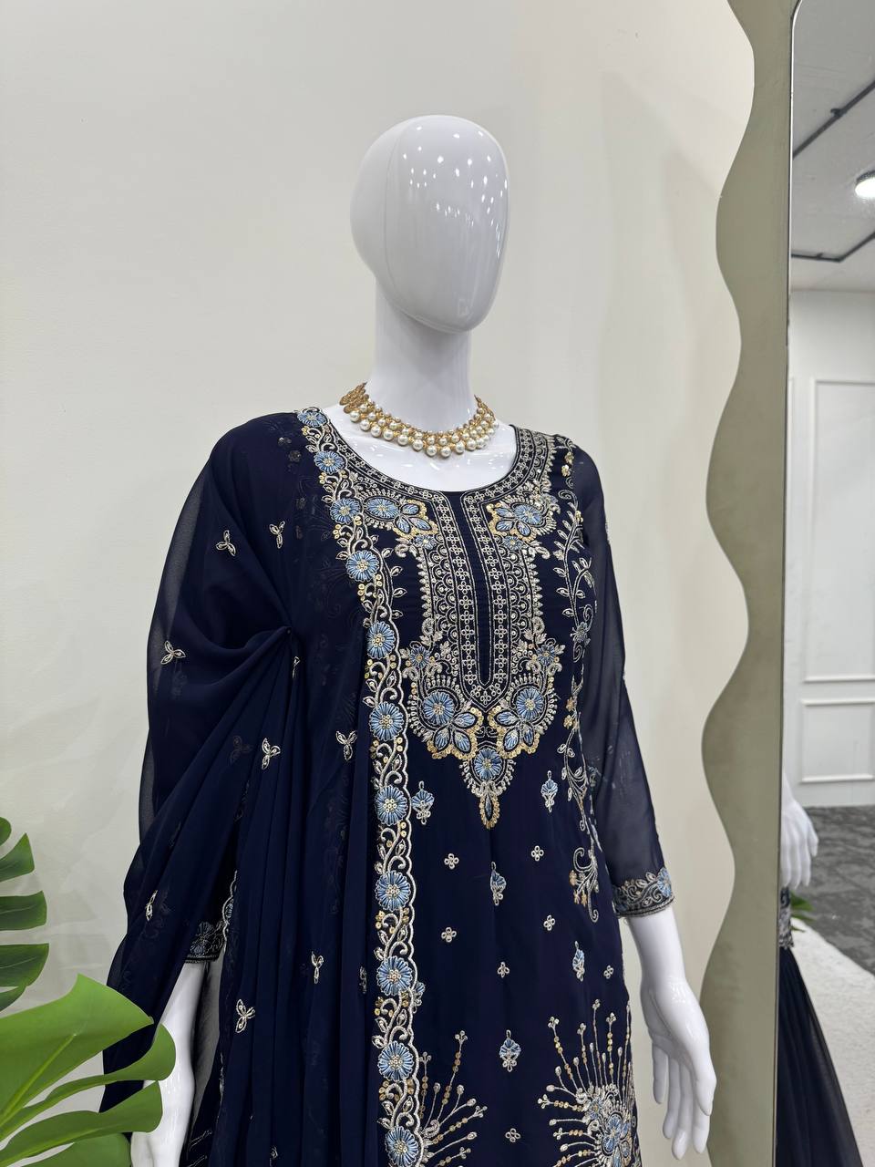 Gorgeous Faux Georgette Thread Sequins Worked Sharara Set - ETHNICDEAL