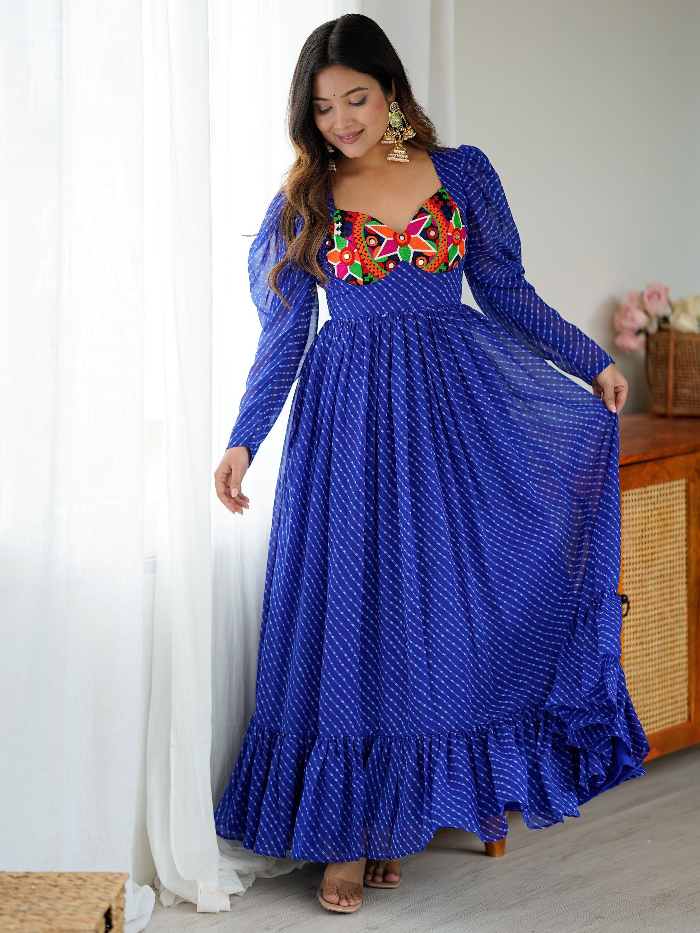Beautiful Blue Digital Printed Georgette Navratri Special Gown