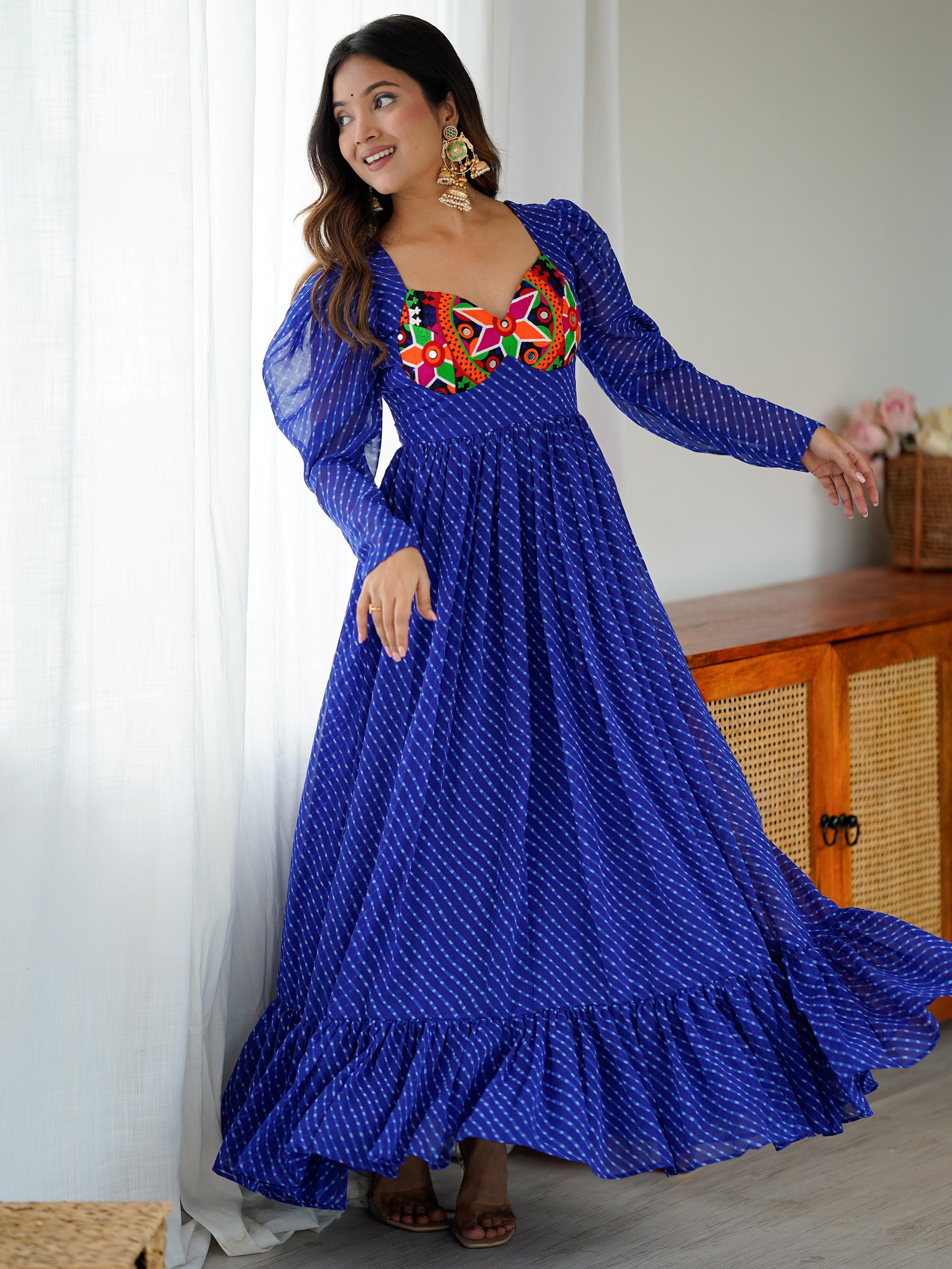 Beautiful Blue Digital Printed Georgette Navratri Special Gown