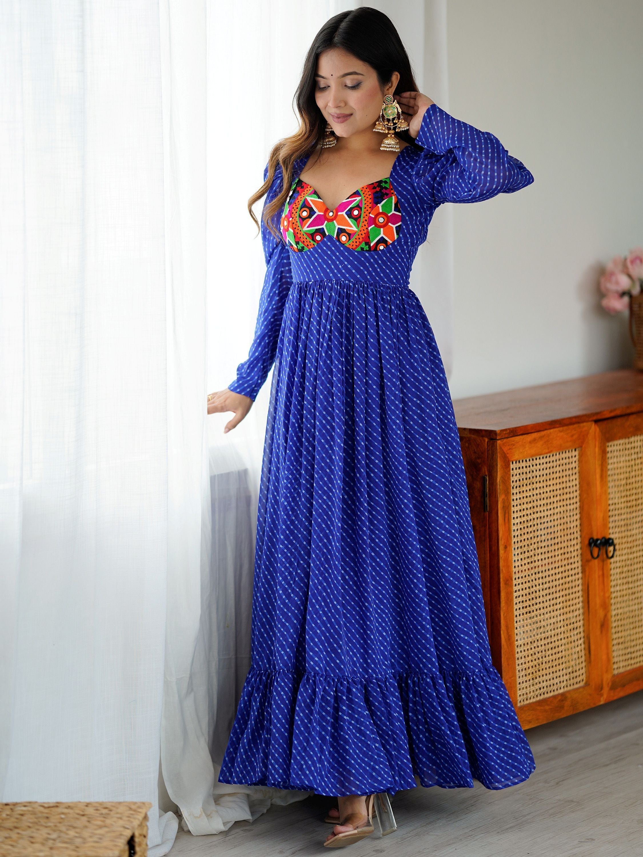 Beautiful Blue Digital Printed Georgette Navratri Special Gown