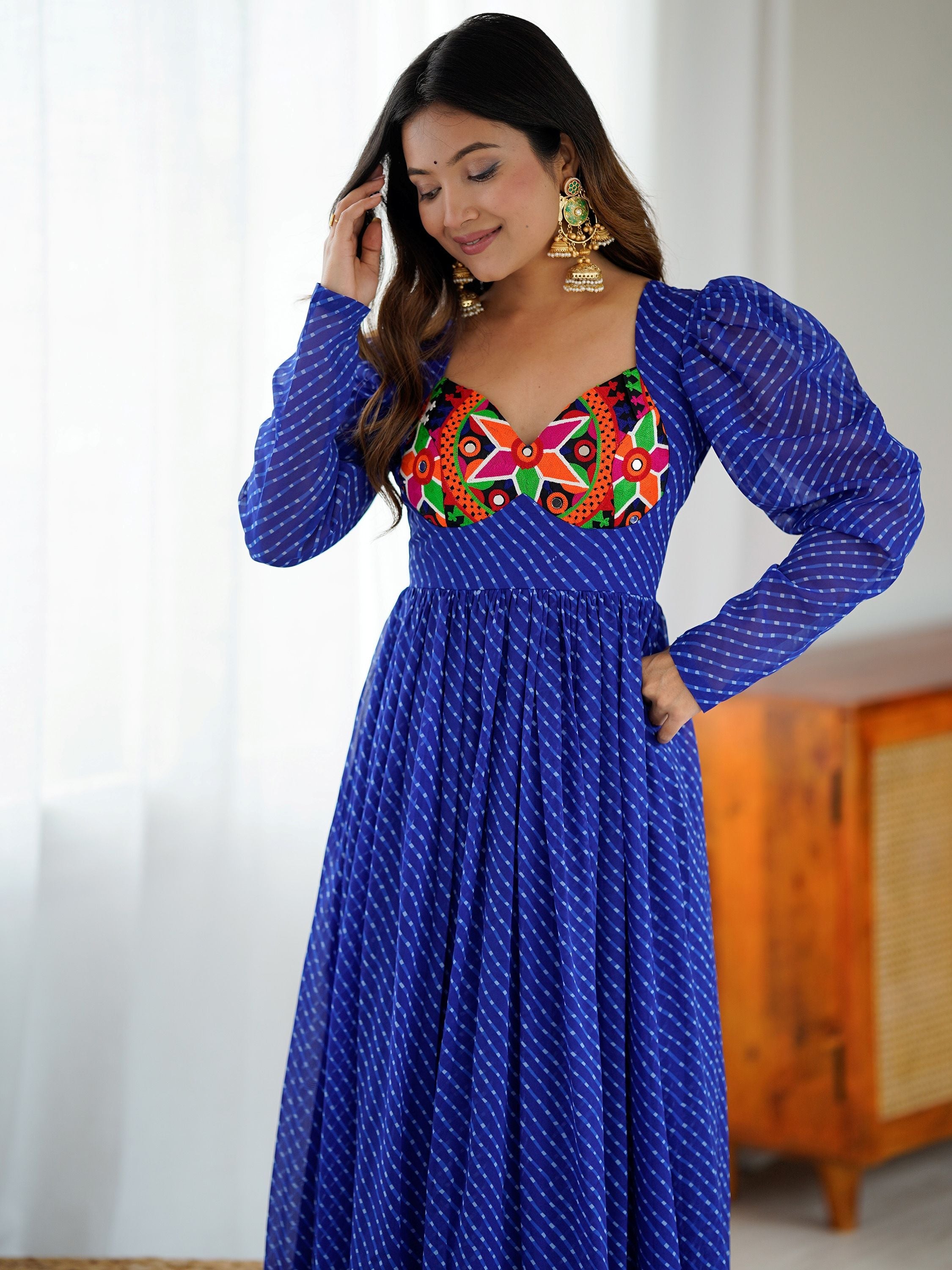 Beautiful Blue Digital Printed Georgette Navratri Special Gown