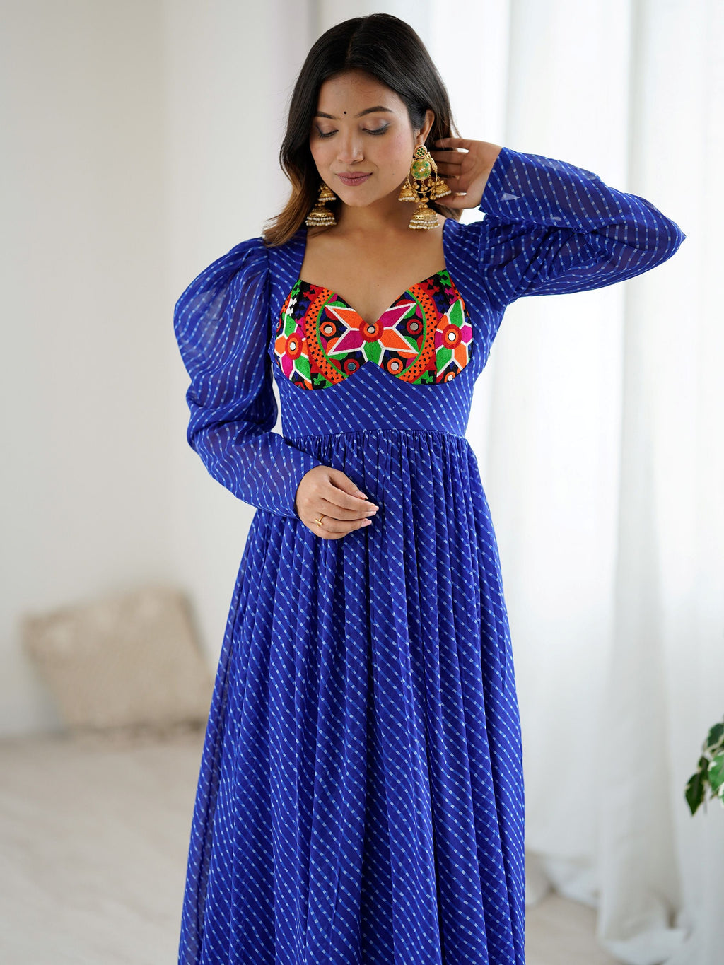 Beautiful Blue Digital Printed Georgette Navratri Special Gown