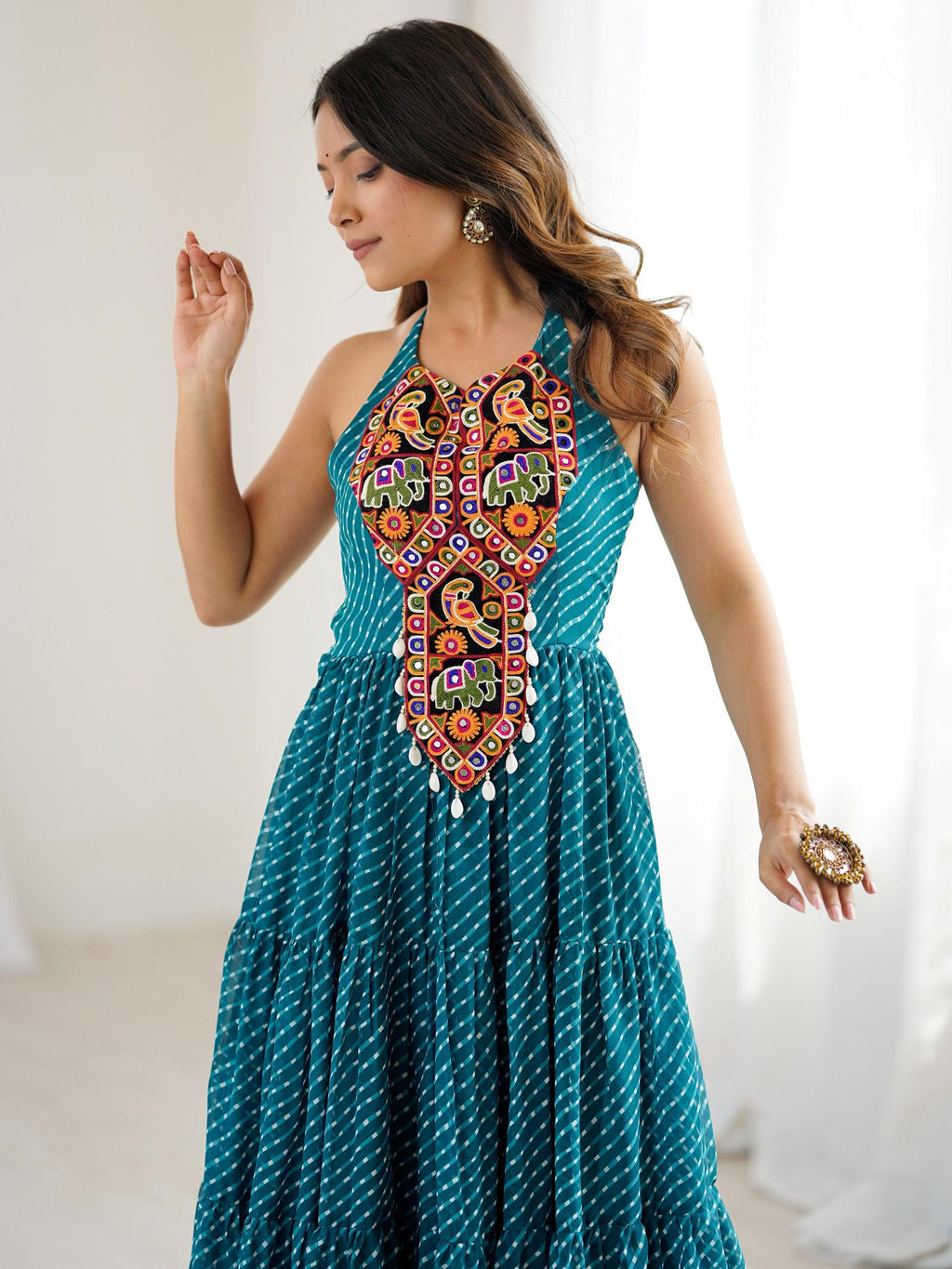 Precious Blue Digital Printed Georgette Navratri Special Gown