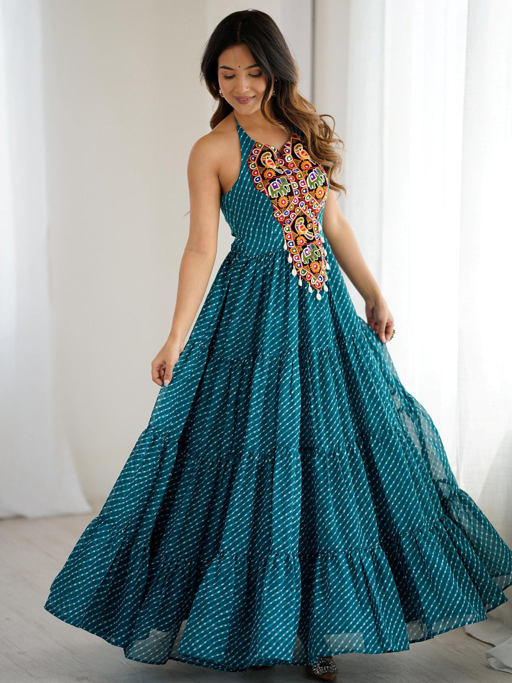 Precious Blue Digital Printed Georgette Navratri Special Gown