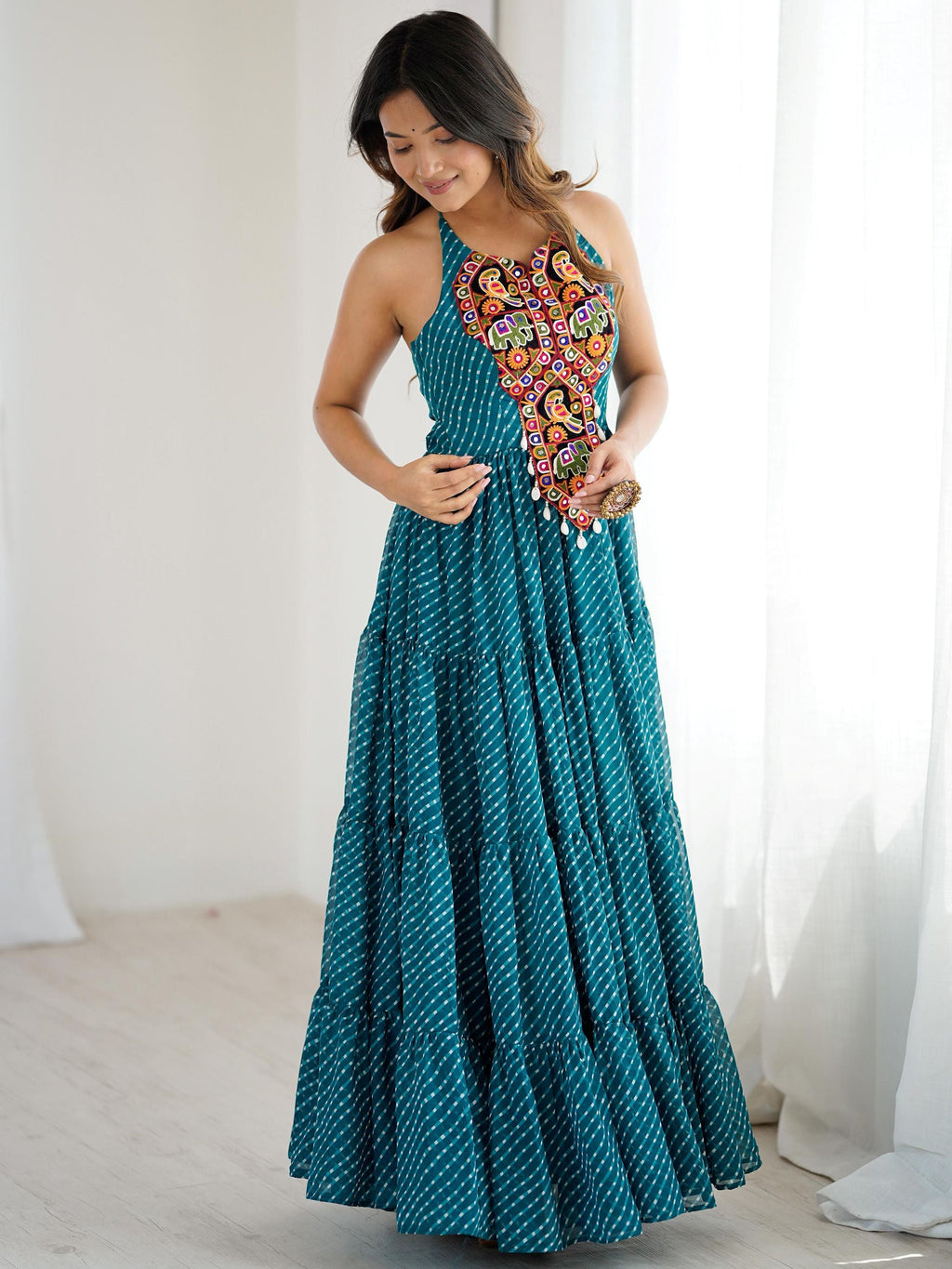 Precious Blue Digital Printed Georgette Navratri Special Gown
