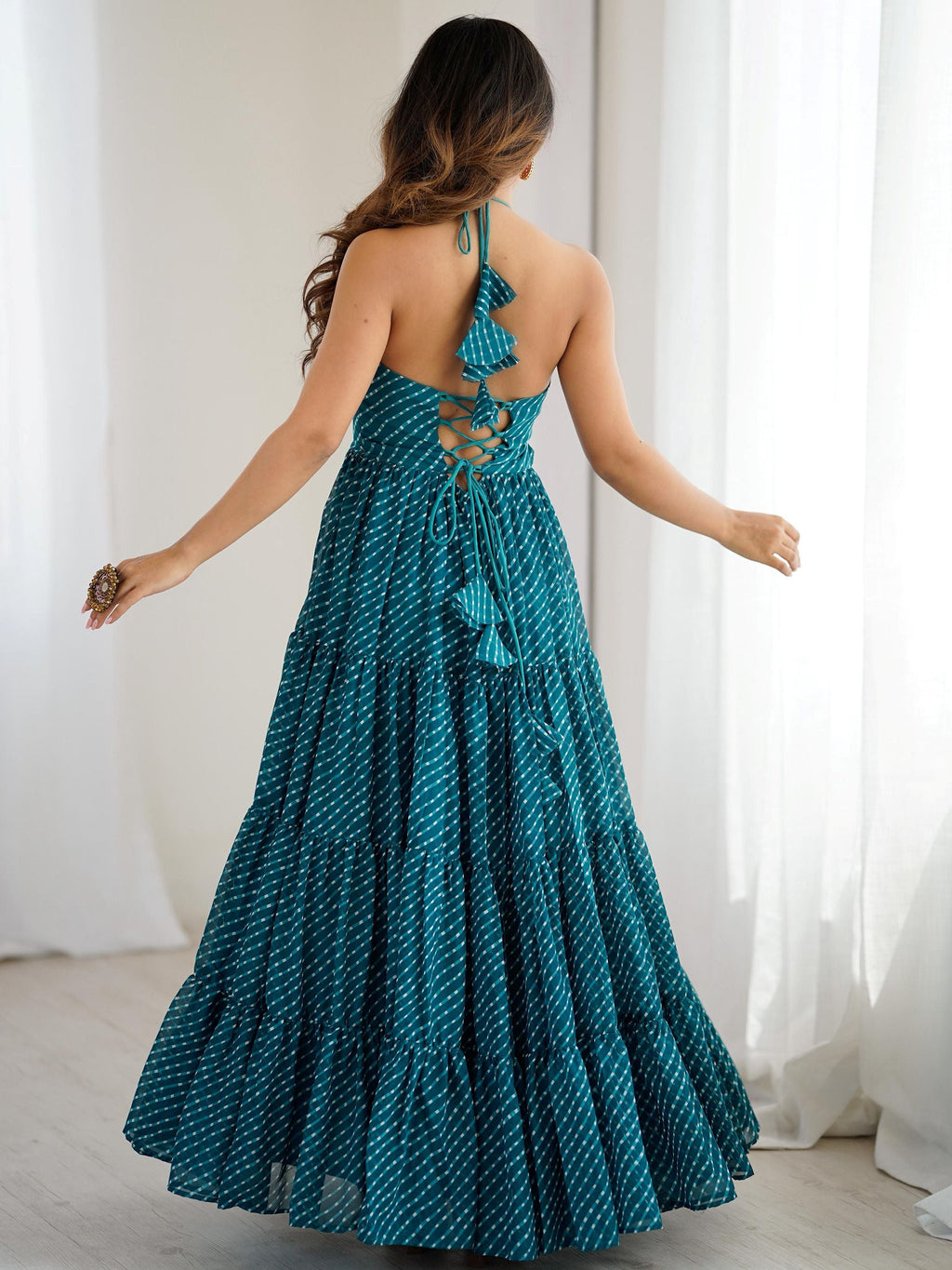 Precious Blue Digital Printed Georgette Navratri Special Gown