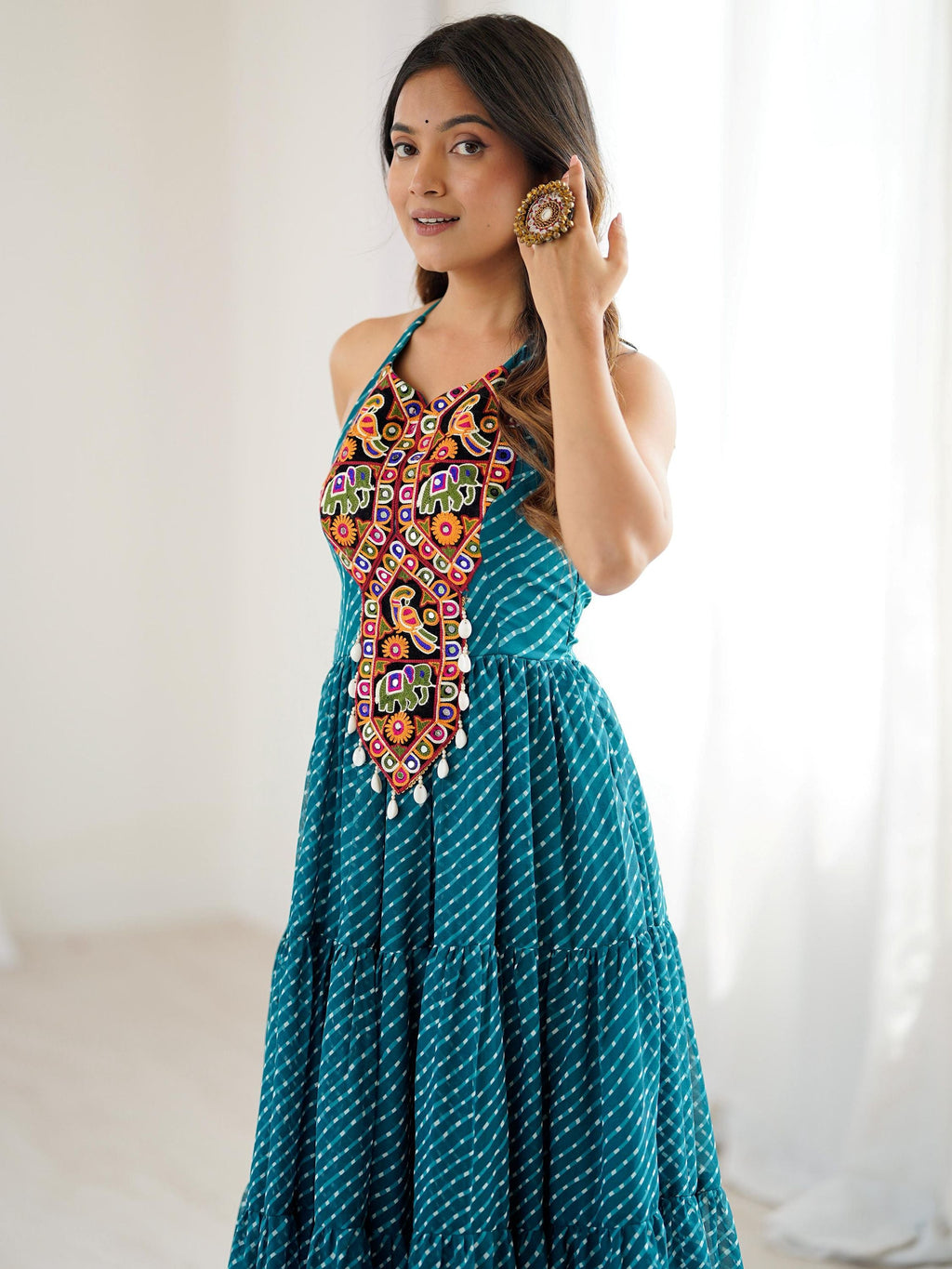 Precious Blue Digital Printed Georgette Navratri Special Gown