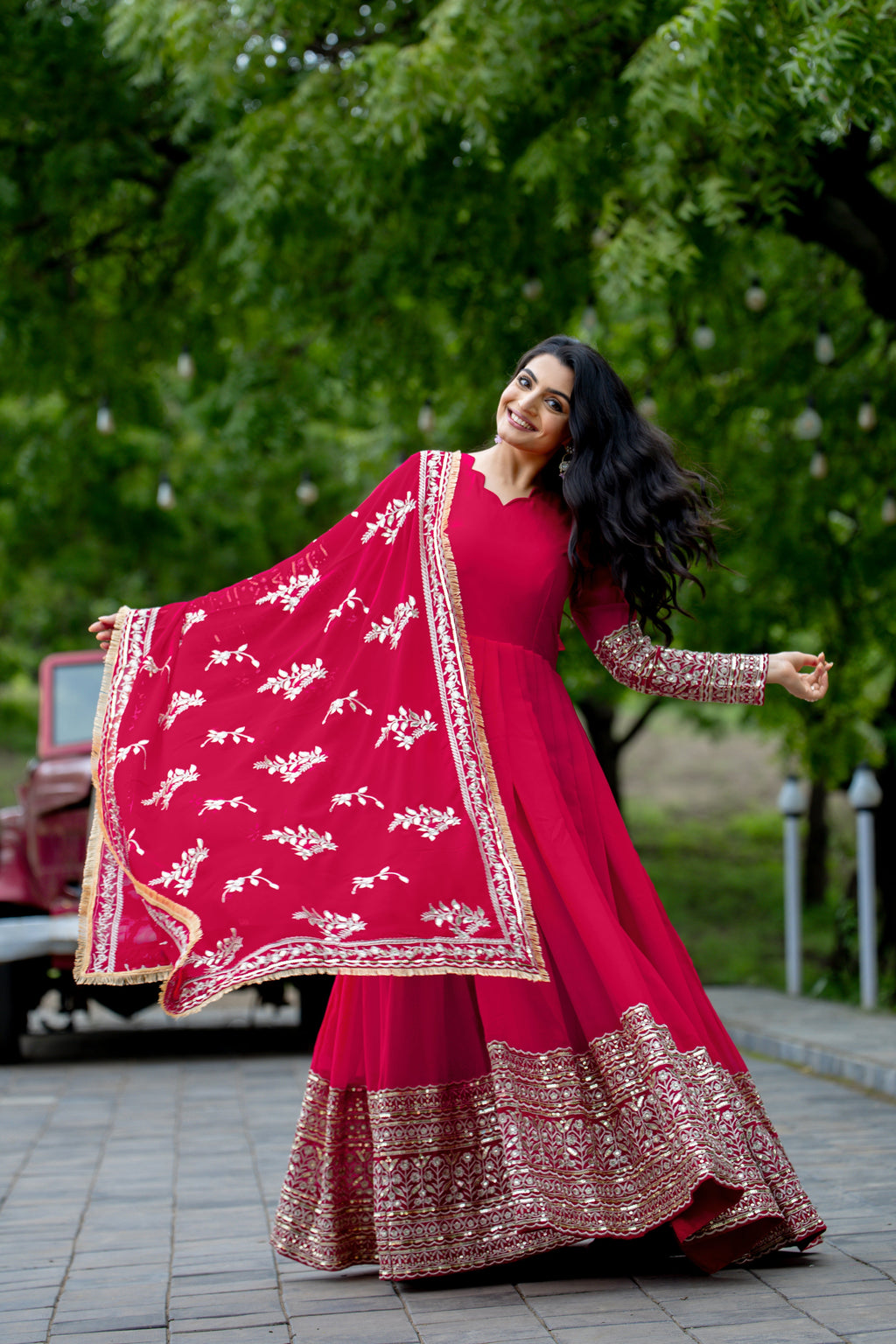 Breathtaking Pink Faux Georgette Sequins Embroidered Anarkali Suit - ETHNICDEAL