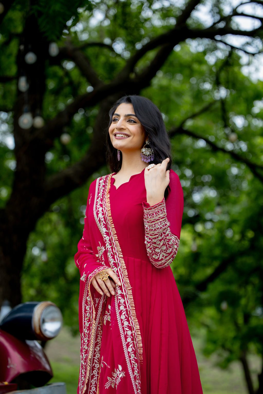 Breathtaking Pink Faux Georgette Sequins Embroidered Anarkali Suit - ETHNICDEAL