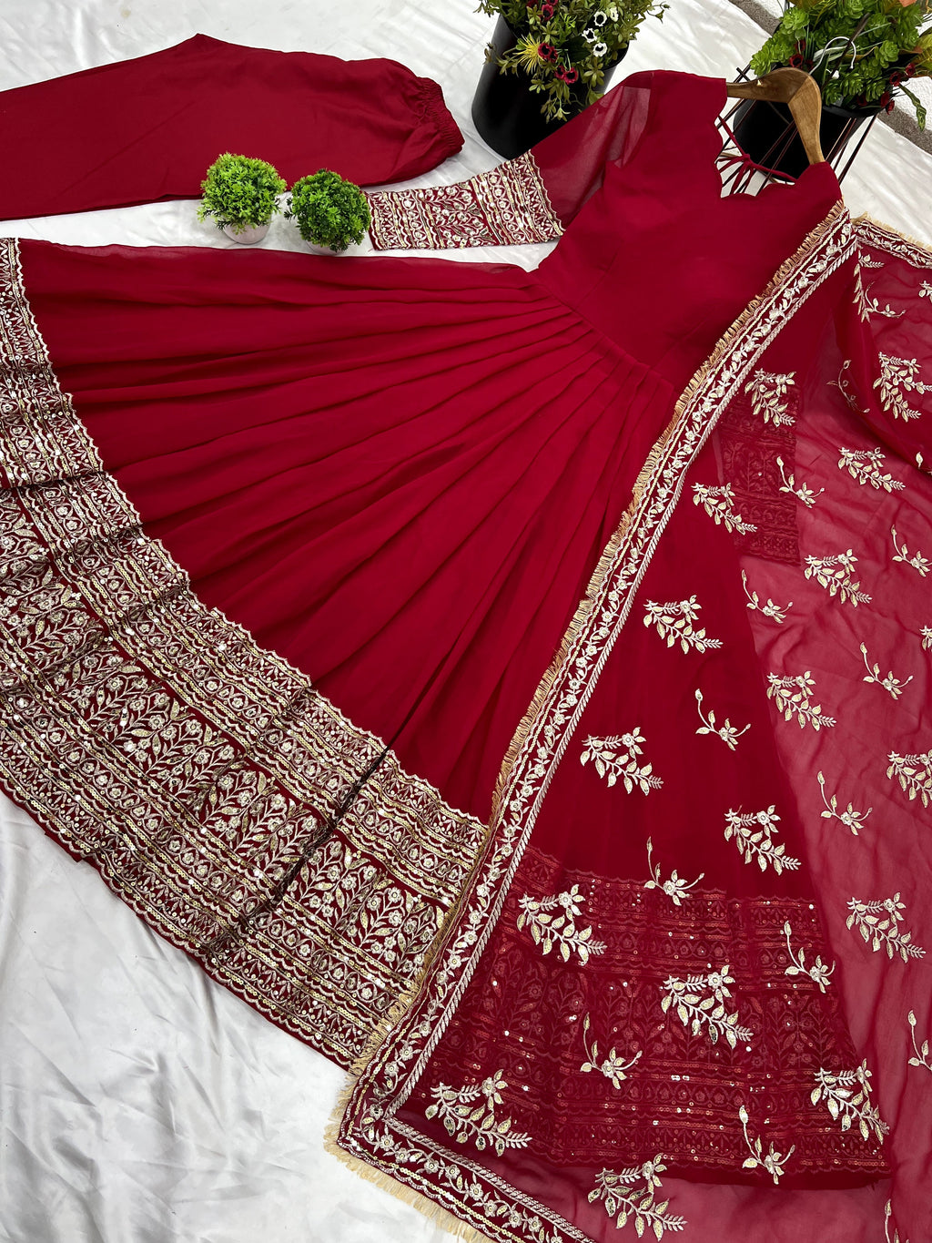 Breathtaking Pink Faux Georgette Sequins Embroidered Anarkali Suit - ETHNICDEAL