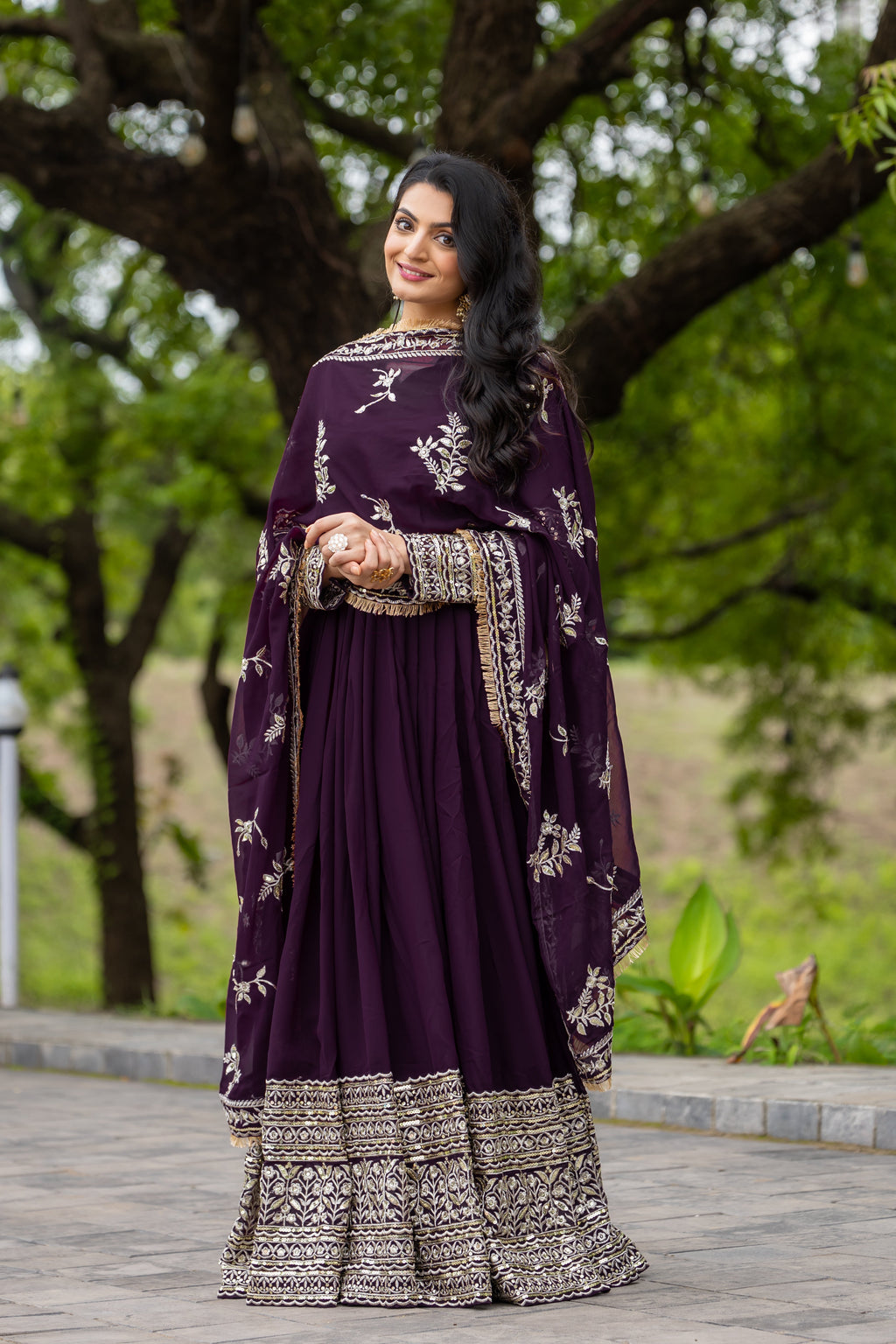 Fabulous Wine Faux Georgette Sequins Embroidered Anarkali Suit - ETHNICDEAL