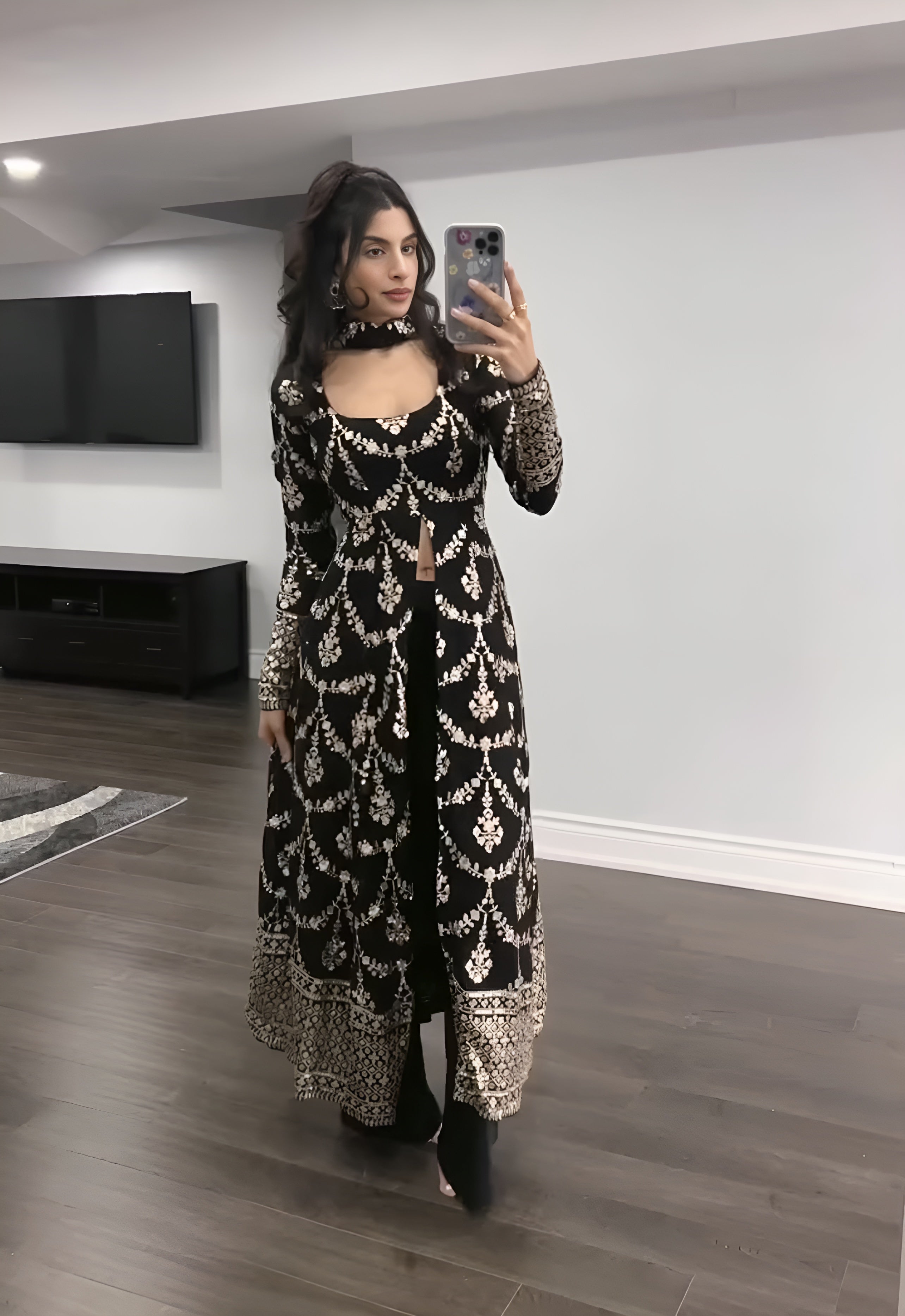 Barkha's Black Colored Anarkali Suit Set