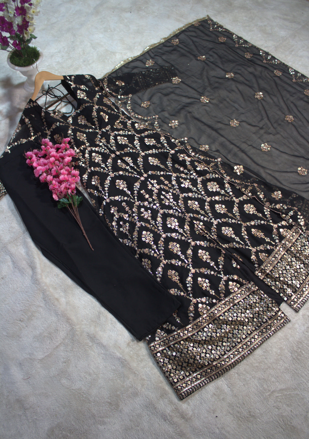 Barkha's Black Colored Anarkali Suit Set