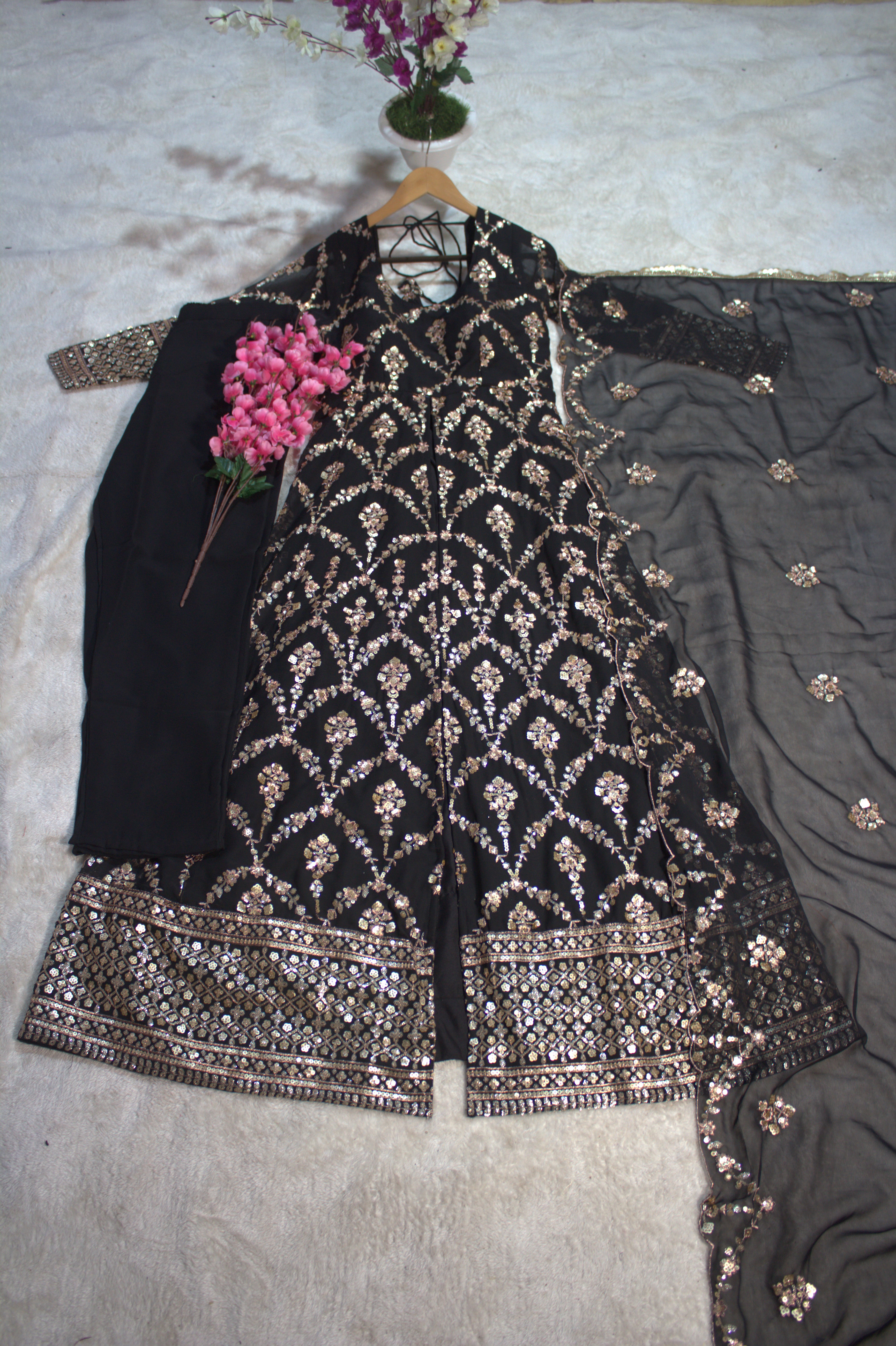 Barkha's Black Colored Anarkali Suit Set