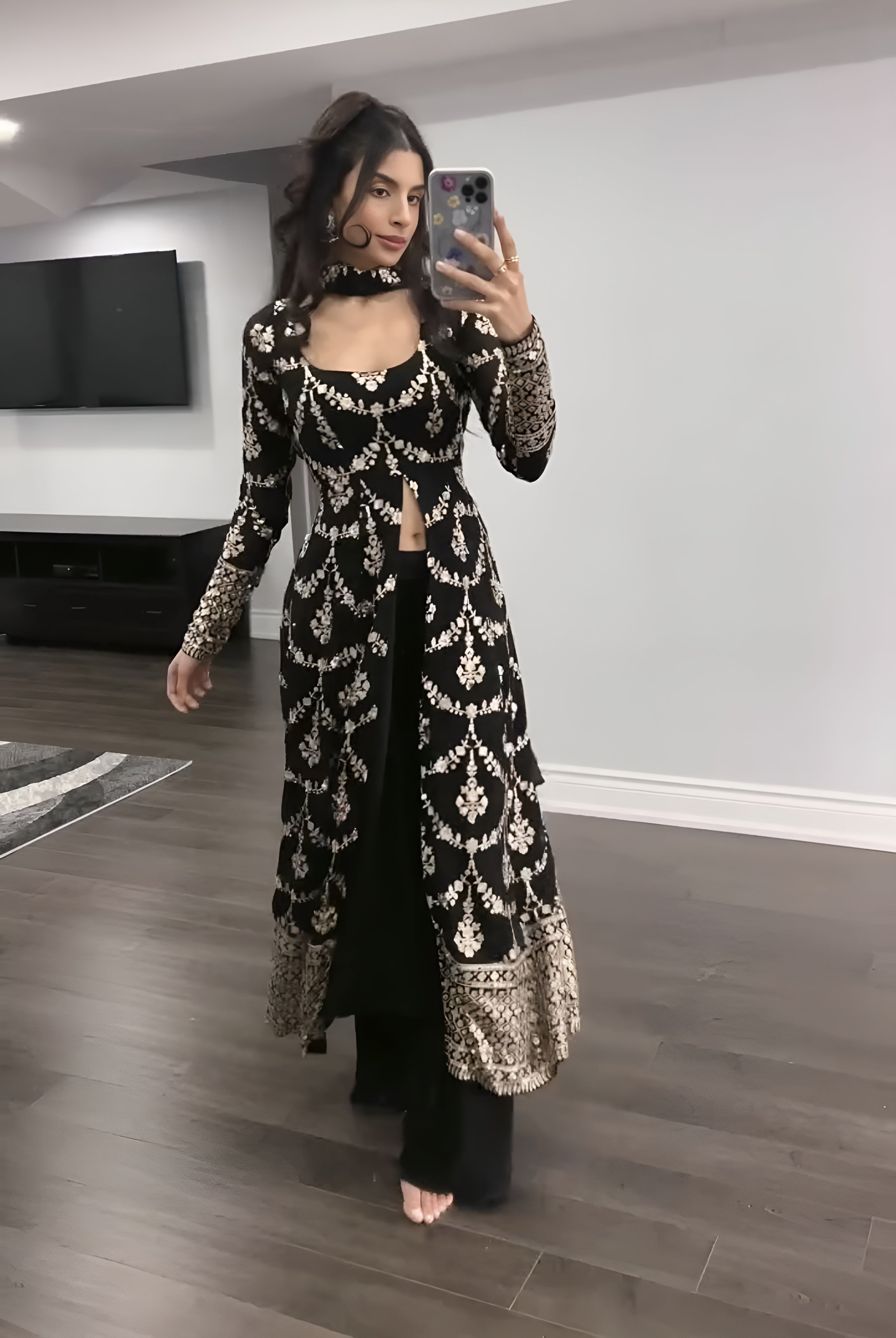 Barkha's Black Colored Anarkali Suit Set