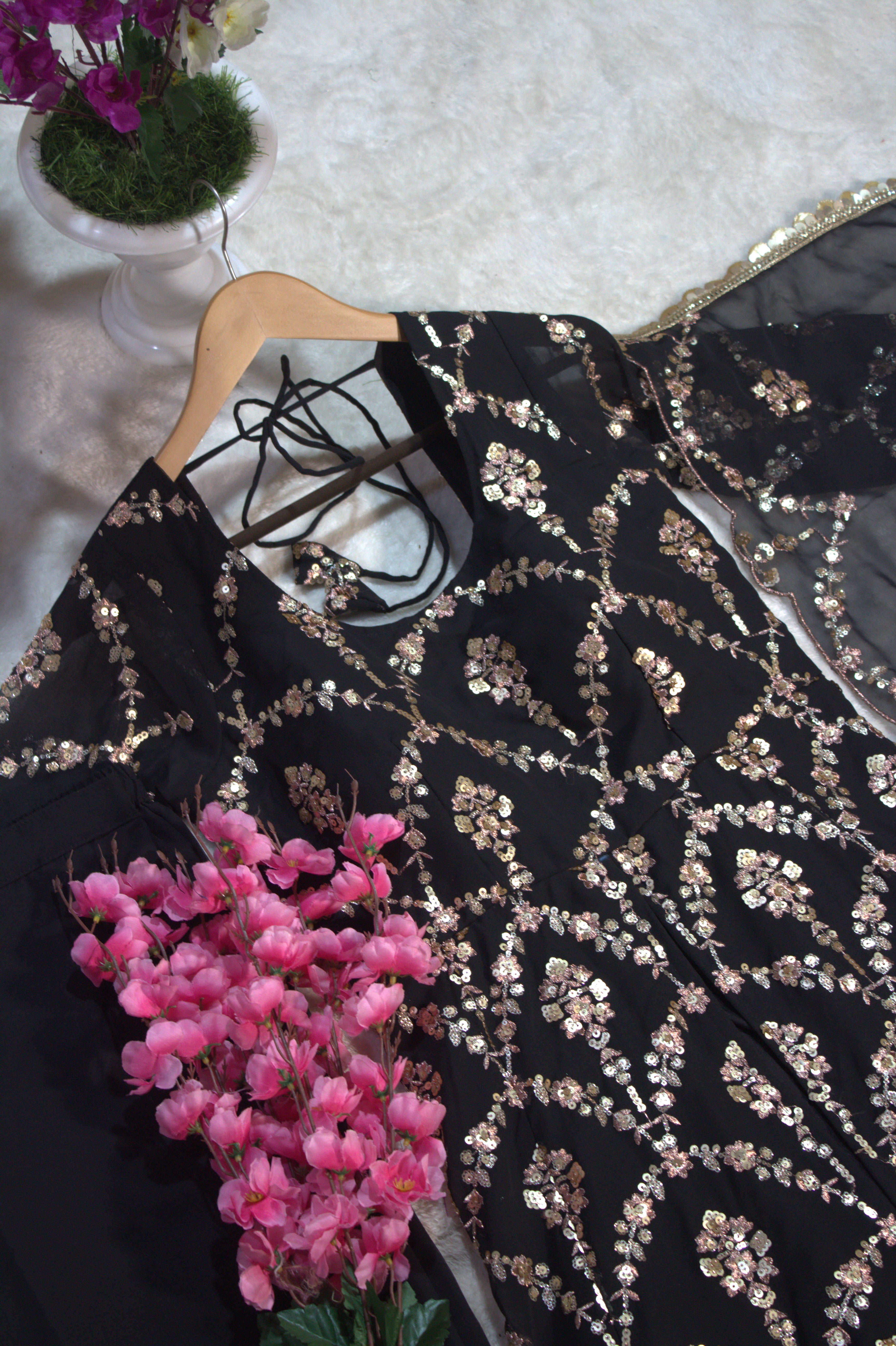 Barkha's Black Colored Anarkali Suit Set