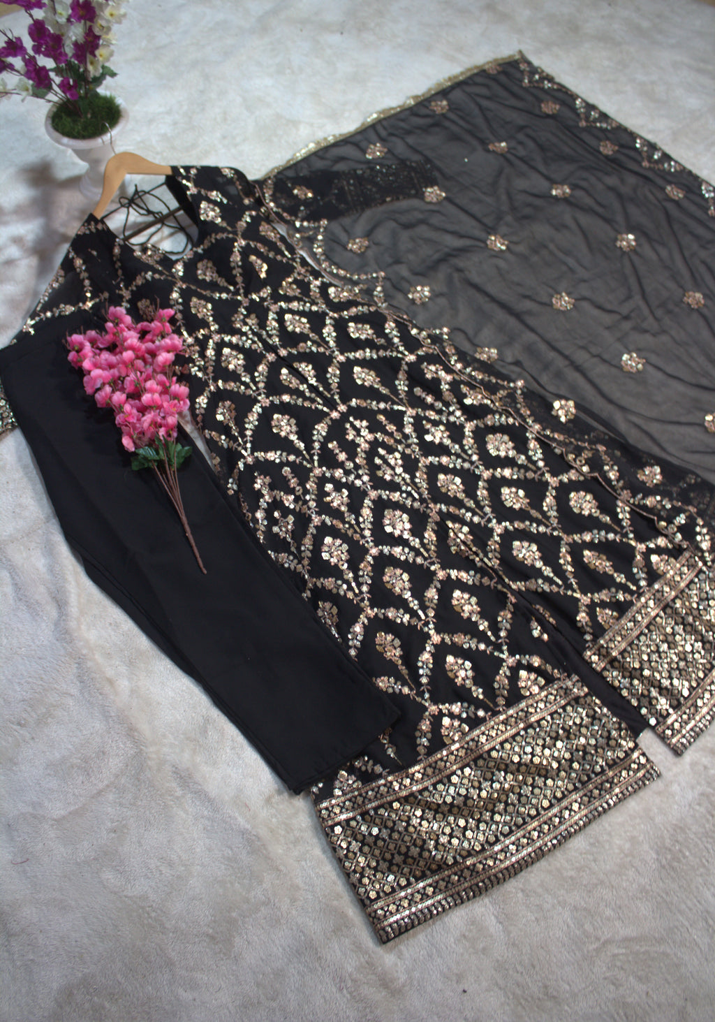 Barkha's Black Colored Anarkali Suit Set