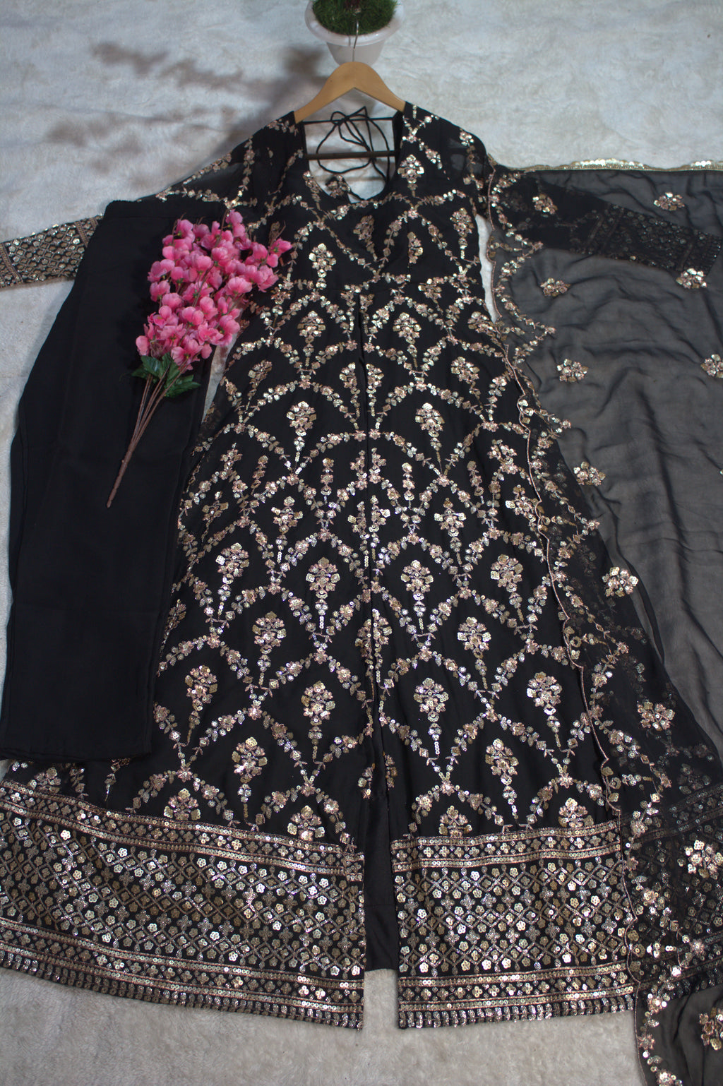 Barkha's Black Colored Anarkali Suit Set